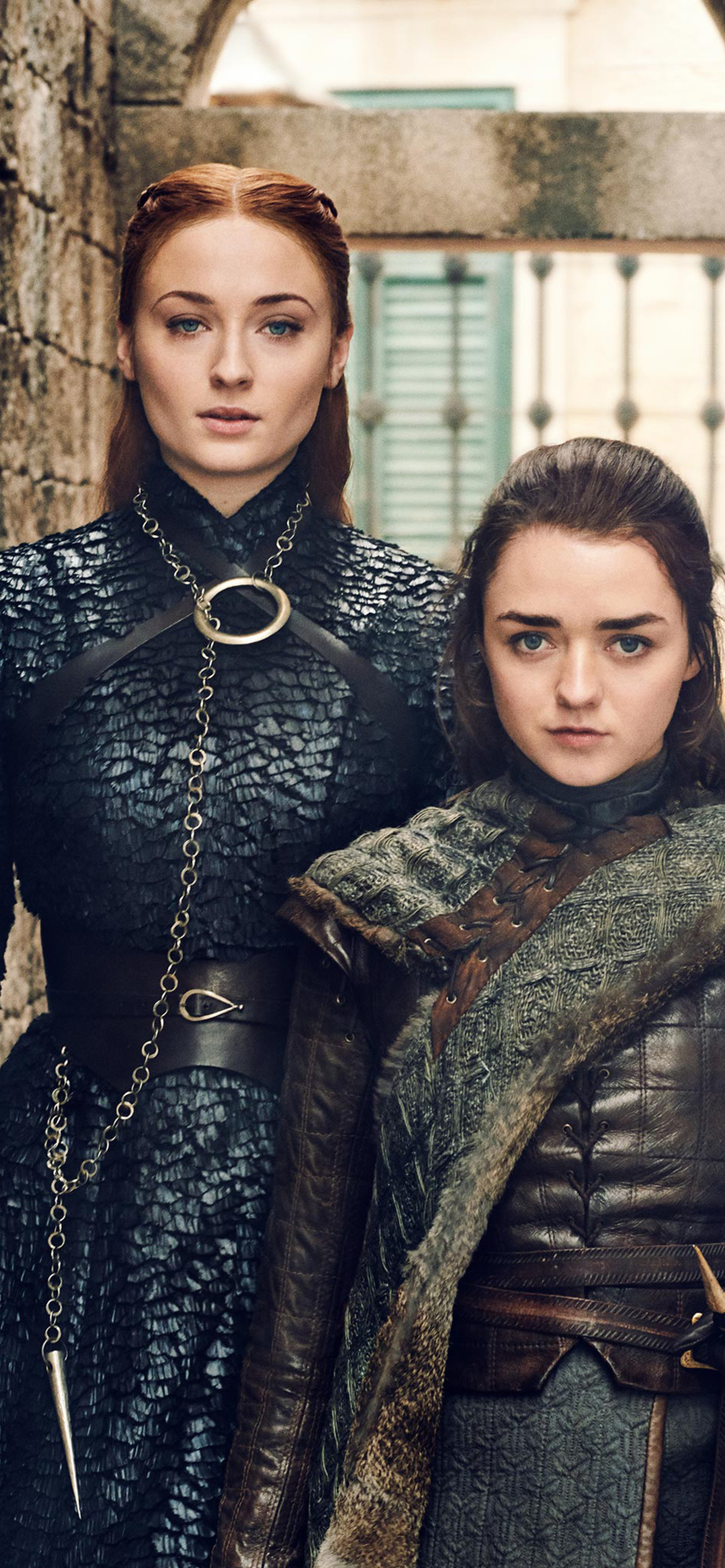Sansa and Arya Stark, Season 8, iPhone XS Max, Wallpapers, 1250x2690 HD Phone
