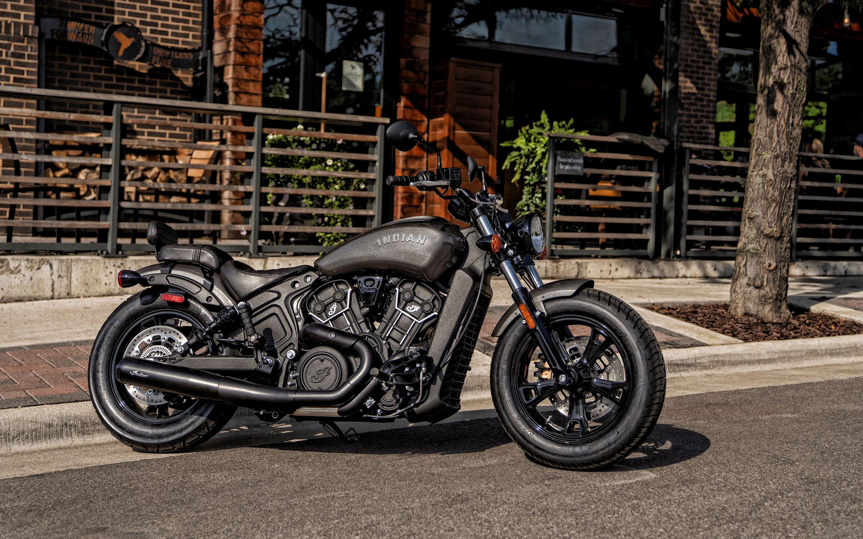 Indian Scout Bobber Sixty, Exterior black bobber, New black Indian, American motorcycles, 2880x1800 HD Desktop