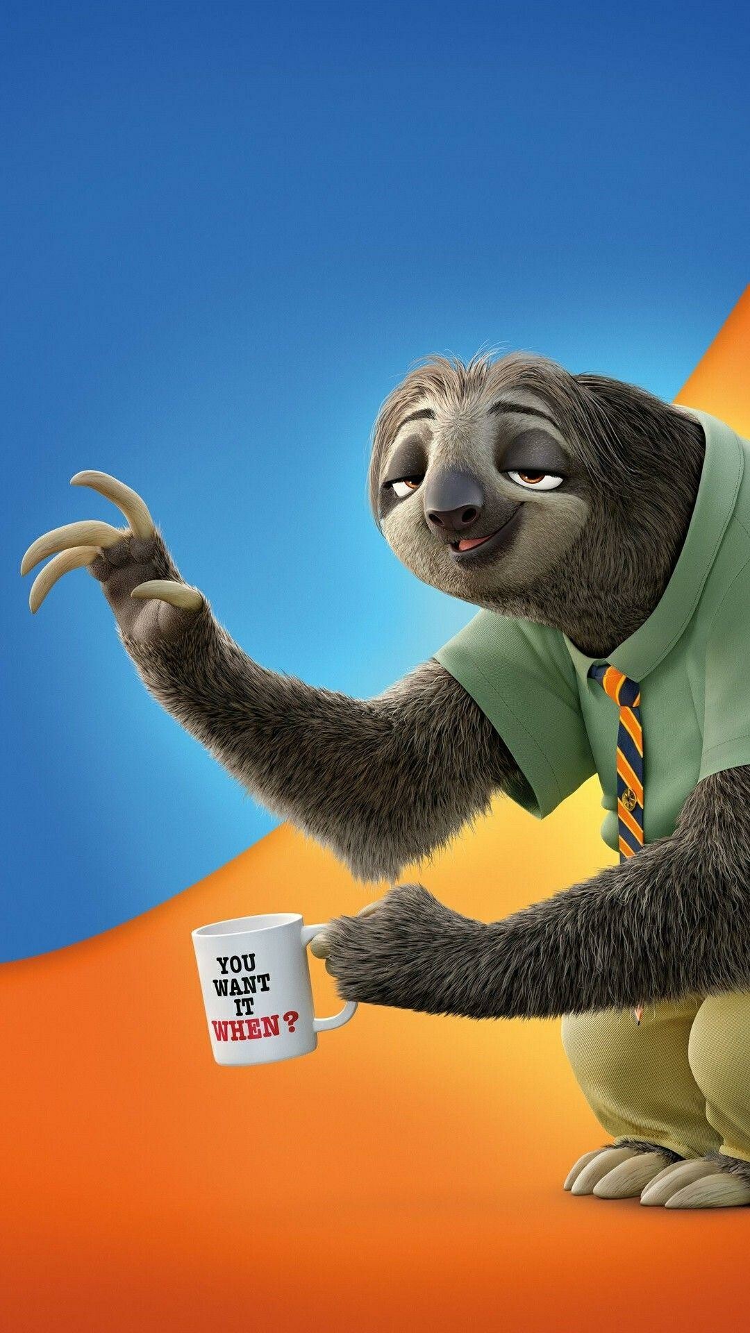 Zootopia: Flash Slothmore is a male three-toed sloth working at the Department of Mammal Vehicles. 1080x1920 Full HD Background.