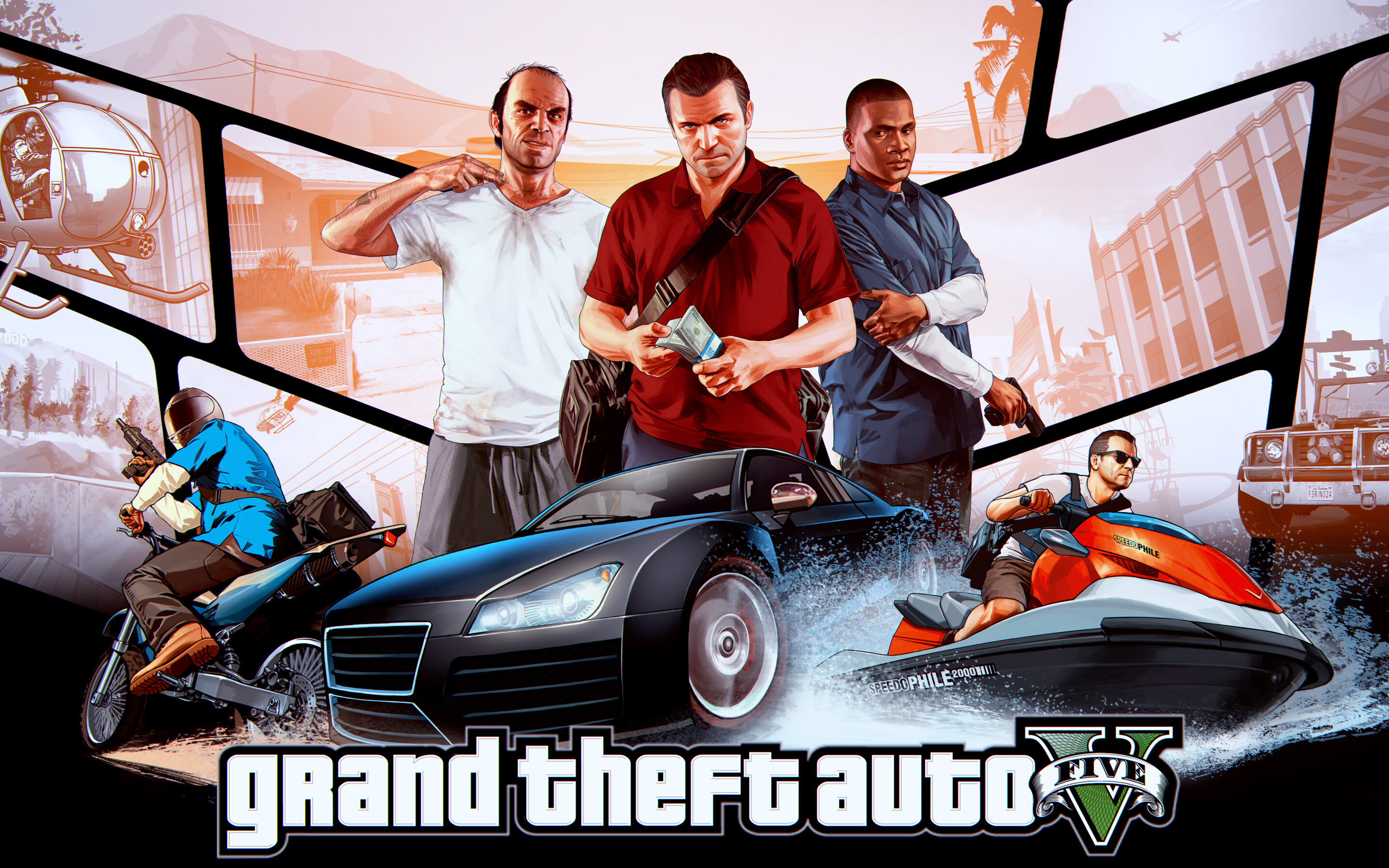 Grand Theft Auto 5: The iconic edition of GTA, Gameplay focuses on an open world. 2880x1800 HD Background.