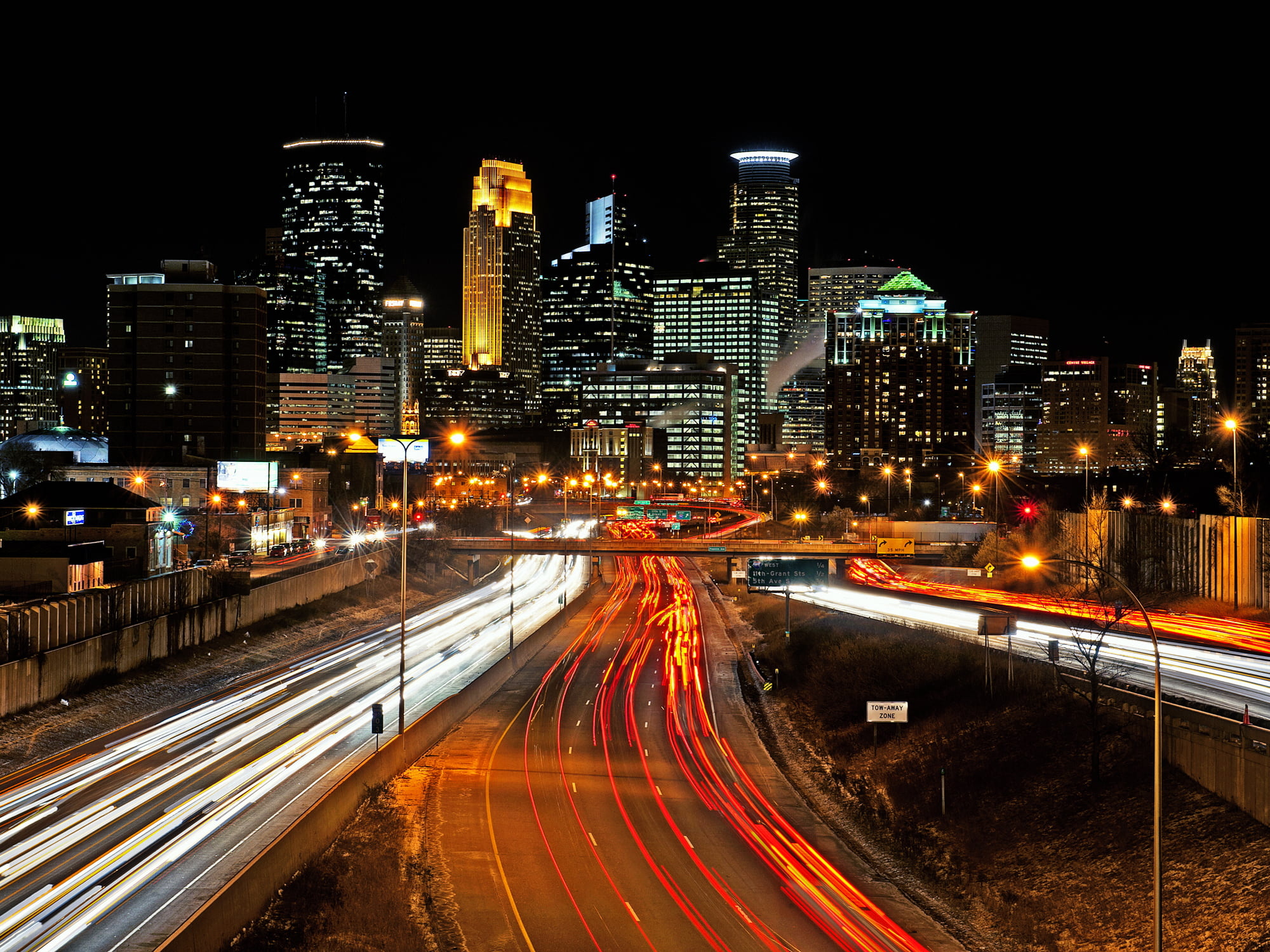 Minneapolis Skyline, Lighted bridge, Daytime, HD wallpaper, 2000x1500 HD Desktop