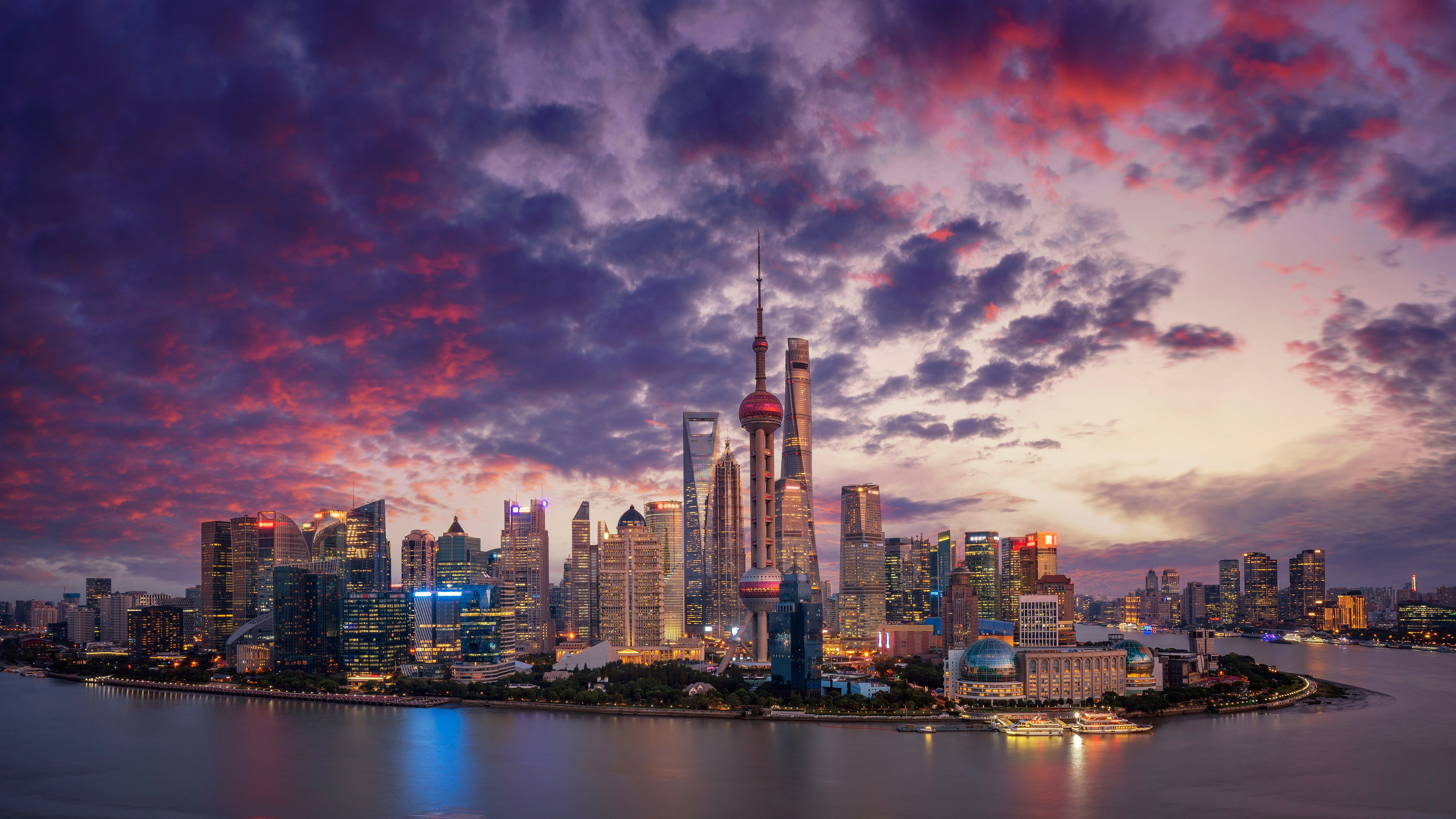 Aerial view, Shanghai skyline, Skyscrapers, Ultra HD wallpaper, 3840x2160 4K Desktop