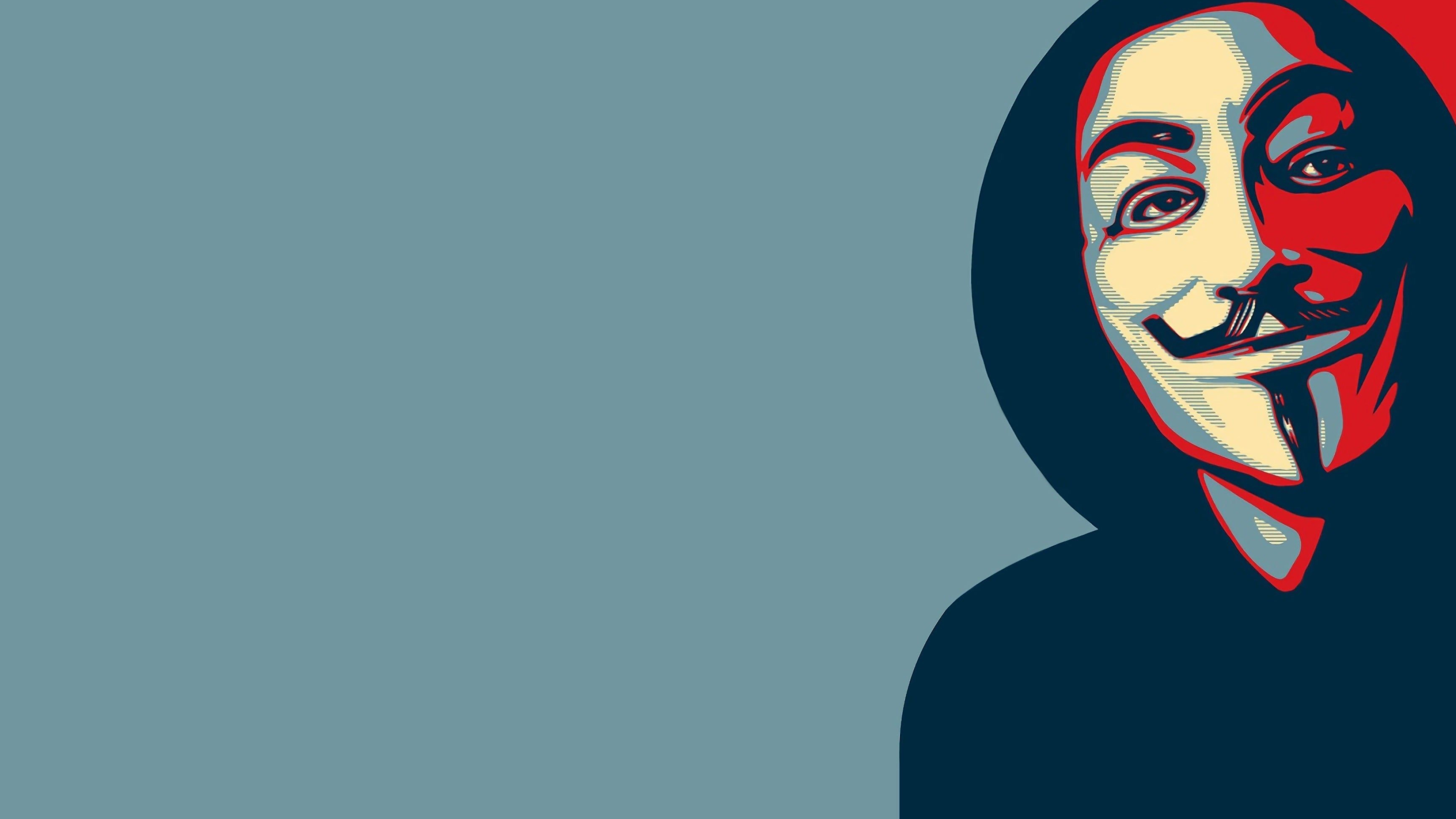 Guy Fawkes Mask: Anonymous, a decentralized international activist and hacktivist collective. 3840x2160 4K Background.
