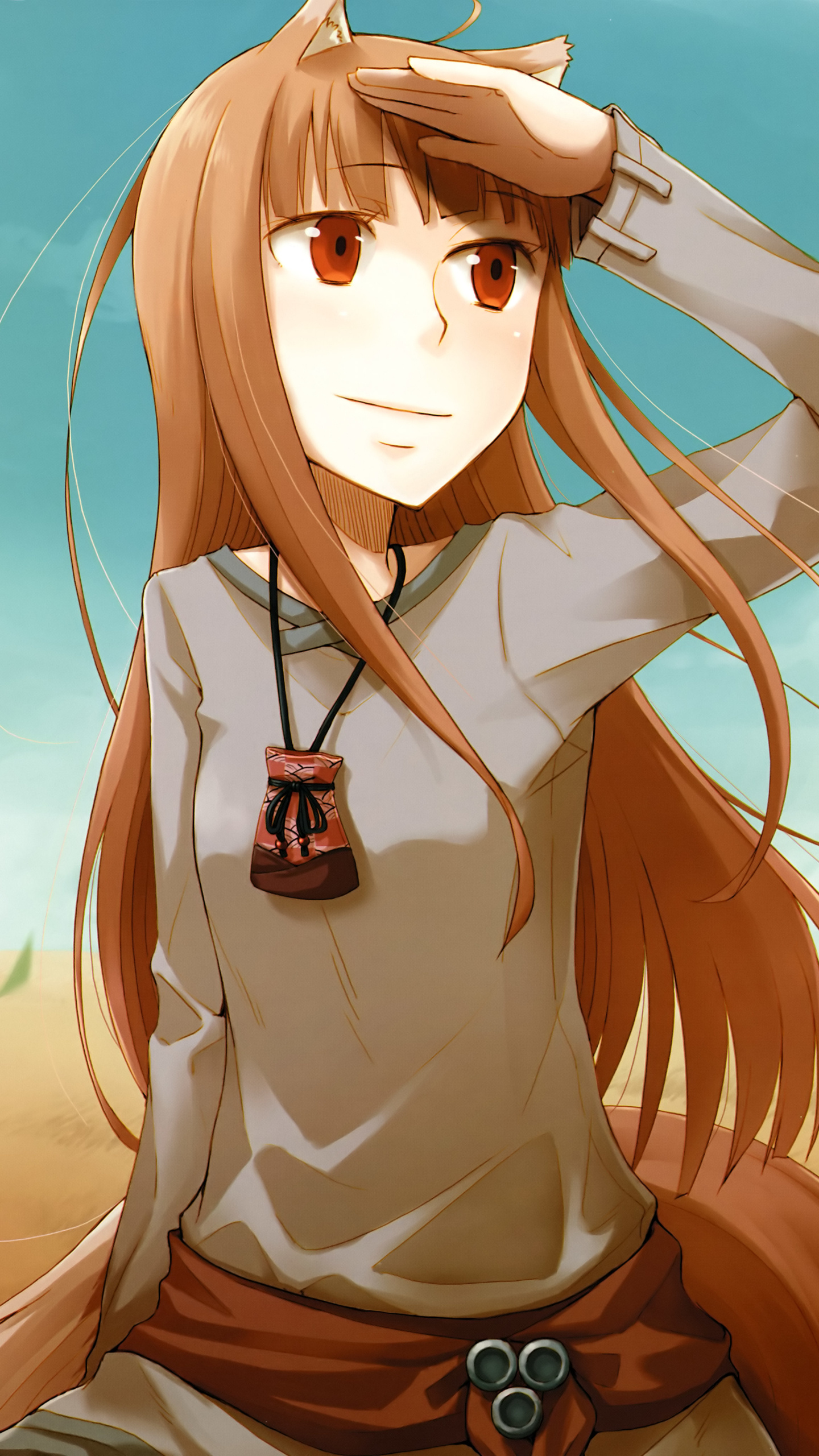 Spice and Wolf (Anime): Holo, A pair of wolf ears, Human form. 1440x2560 HD Wallpaper.