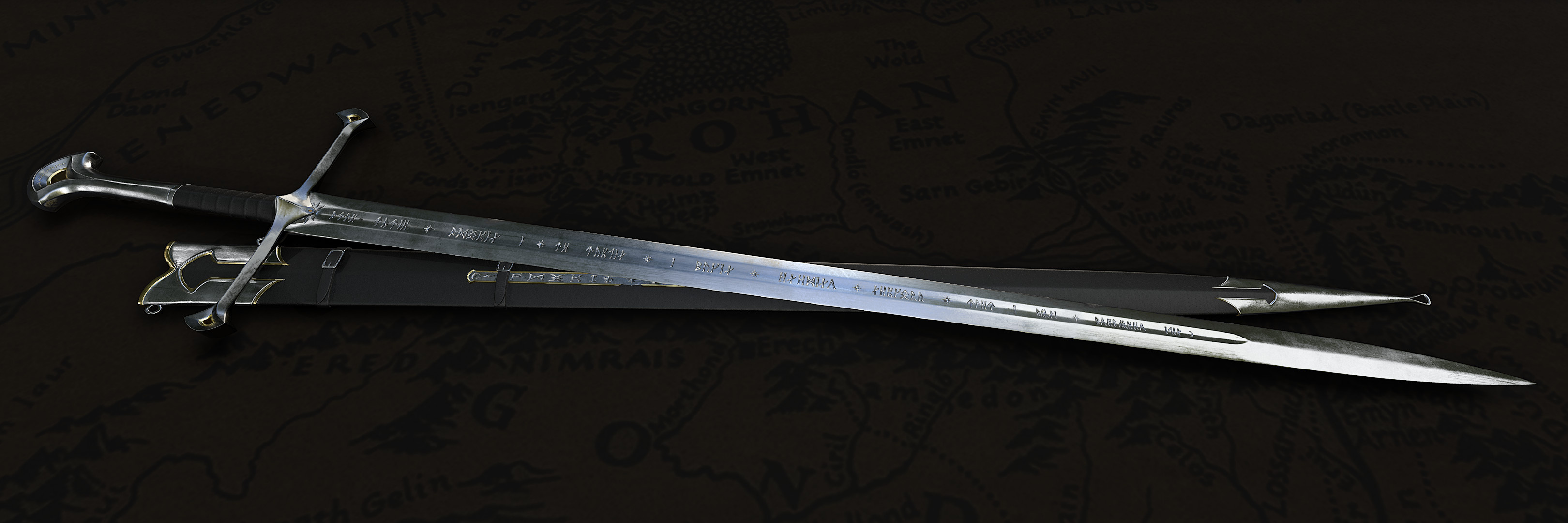Anduril Sword, Artwork by Alex Templin, The Lord of the Rings, Sword design, 3240x1080 Dual Screen Desktop