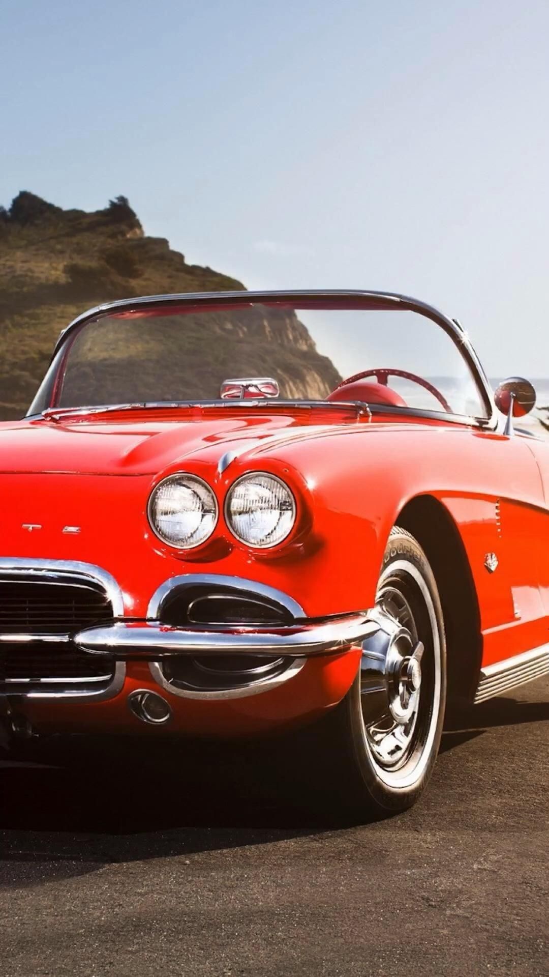 Vintage Car: Achieved legendary status due to the racing heritage, Chevrolet Corvette. 1080x1920 Full HD Wallpaper.