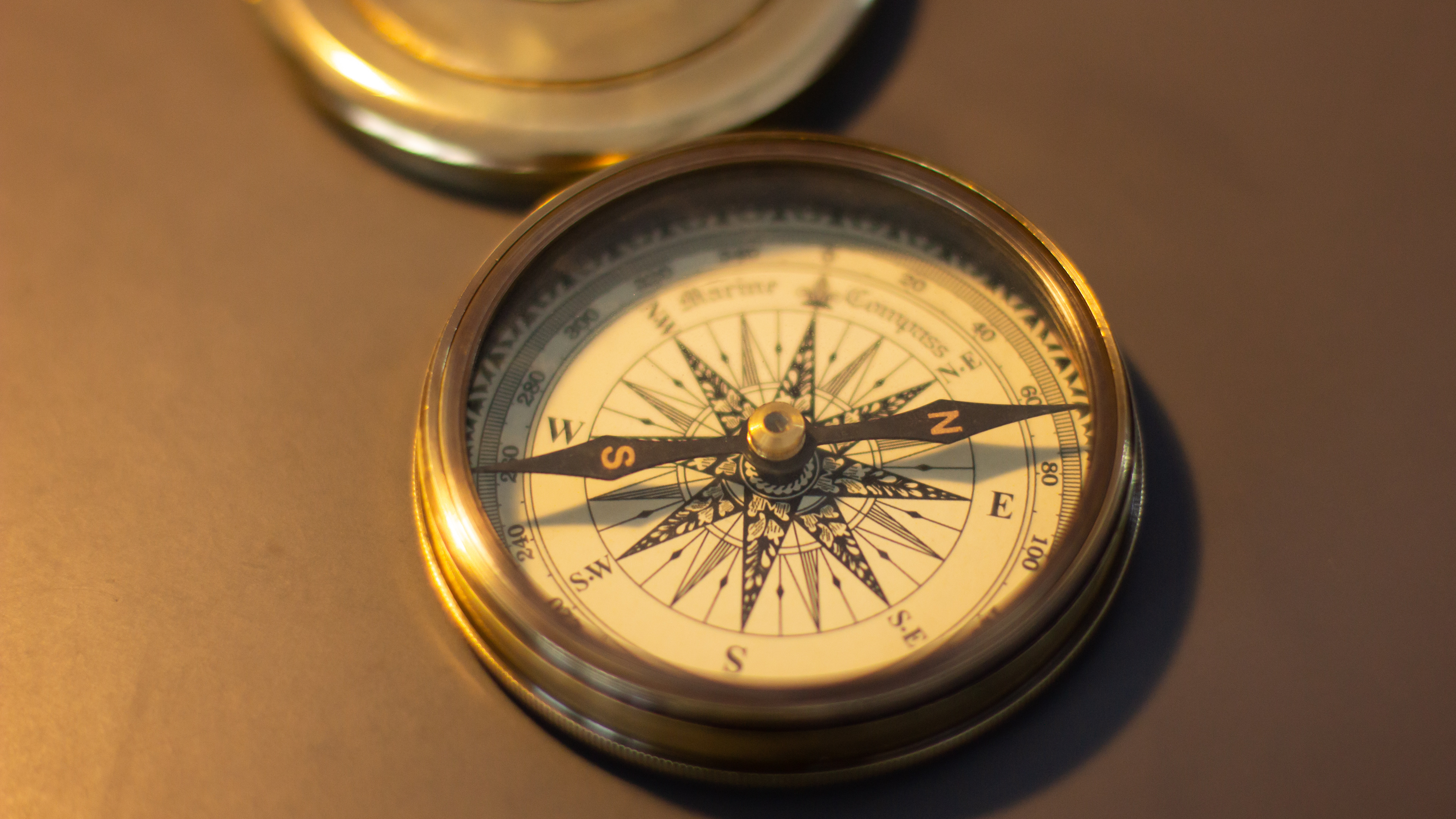 Silver and gold compass, Gray surface, Free stock photo, Precise navigation, 3840x2160 4K Desktop