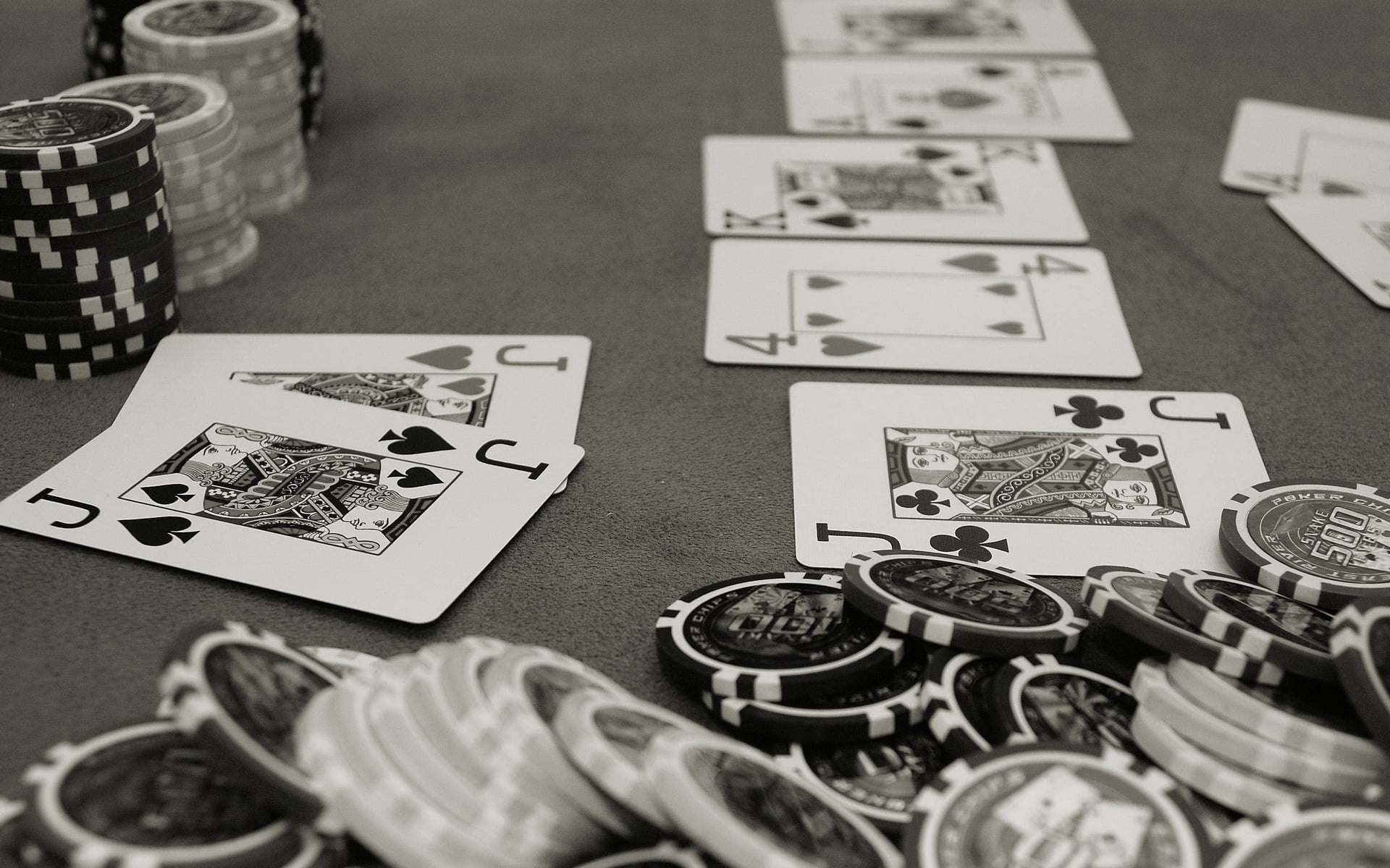 Poker: Chips denominations, Jacks, Card ranking, Monochrome, A cash game. 1920x1200 HD Wallpaper.