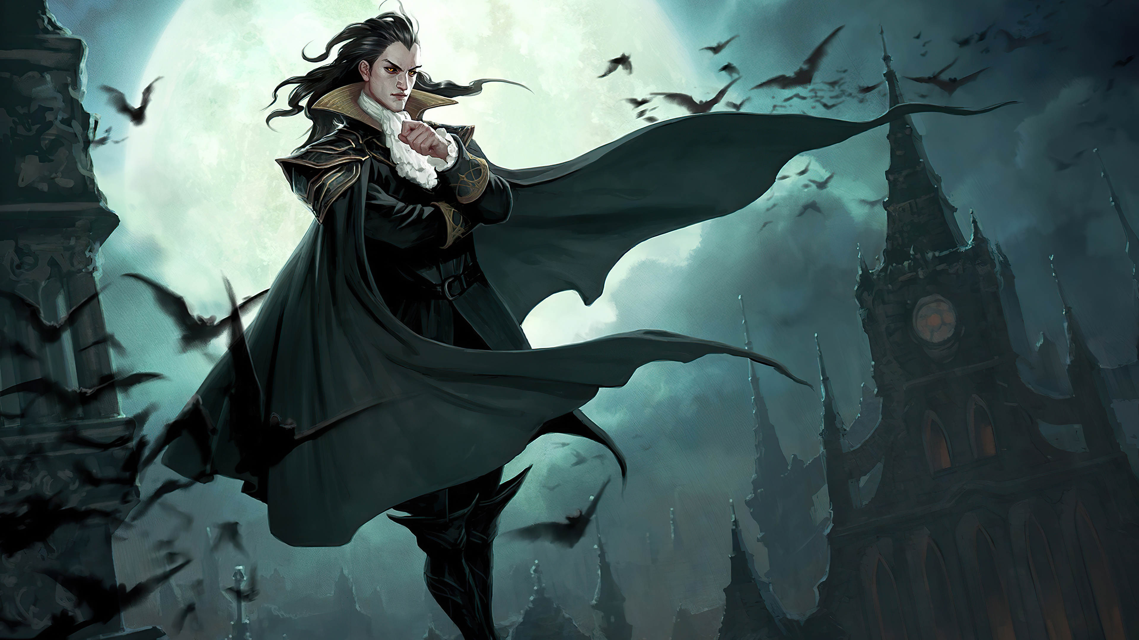 Gothic Art: Magic: The Gathering, Bloodline Keeper, Vampire, Innistrad, Bats, Full moon. 3840x2160 4K Wallpaper.