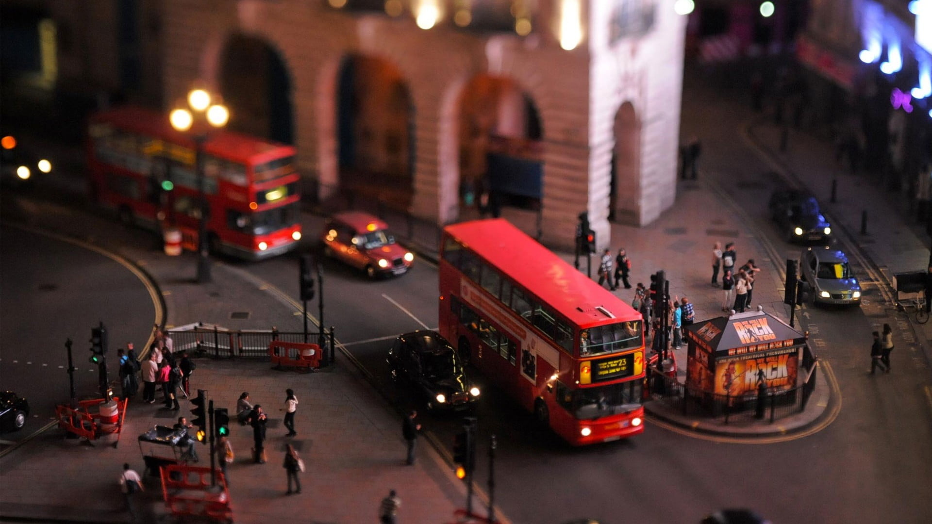 Buses, vehicle, London, tilt shift HD wallpaper 1920x1080