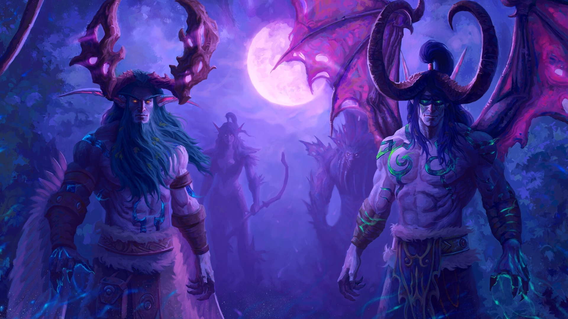 Moon wings elf, Illidan the demon, Warcraft art, Night elf warrior, 1920x1080 Full HD Desktop