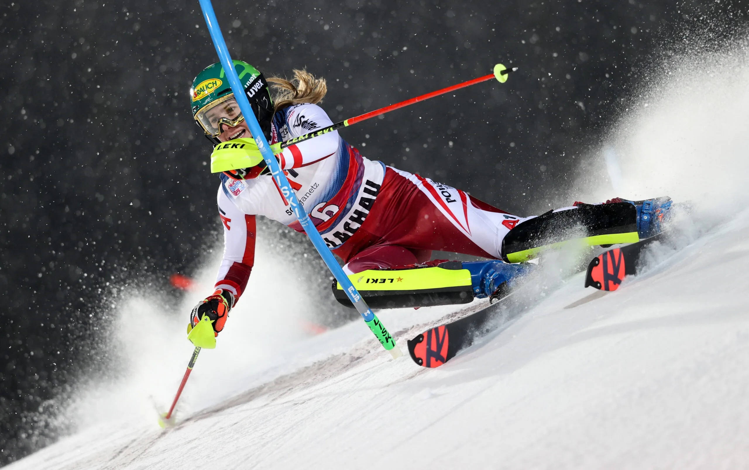 Slalom: Ski, Katharina Liensberger, A timed race on skis over a snow-covered track. 2560x1610 HD Background.