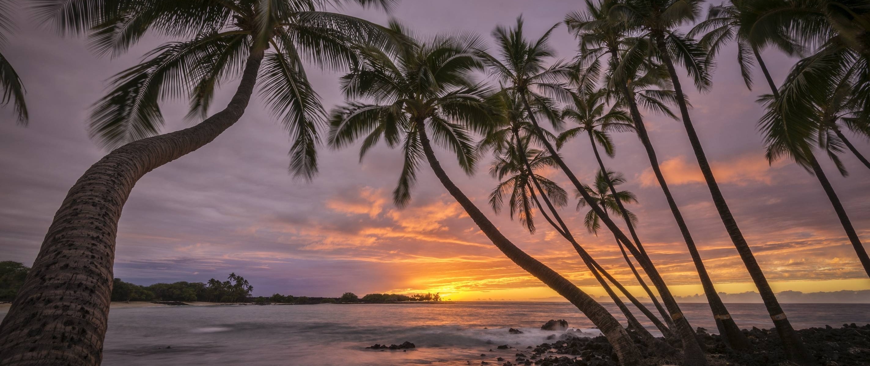 Makalawena Beach, Hawaiianischer Sonnenuntergang Wallpaper, 2850x1200 Dual Screen Desktop