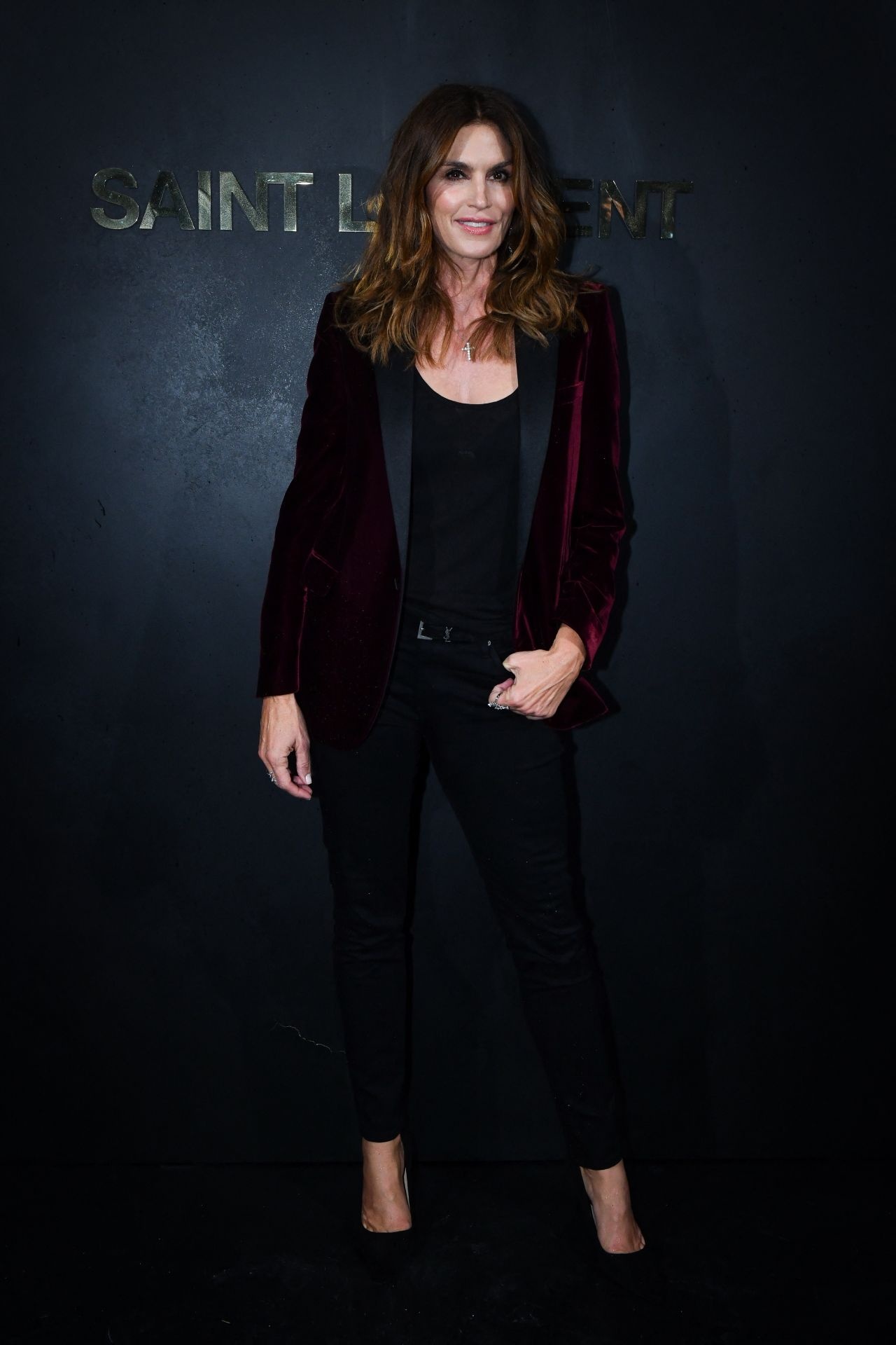 Cindy Crawford, Saint Laurent show, Paris fashion week, Celebrity presence, 1280x1920 HD Phone