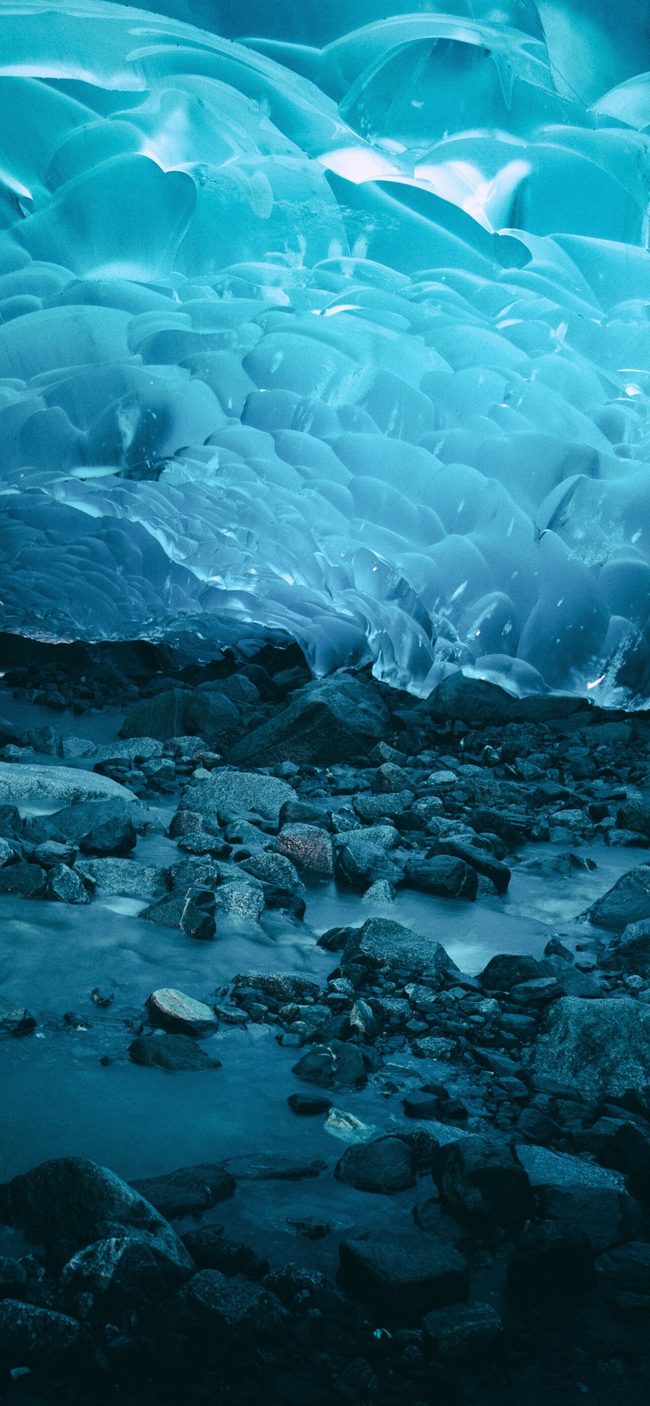 Glacier: Ice caves, Glacier, Mendenhall Glacier, Underwater, Nature, Alaska. 1290x2780 HD Background.