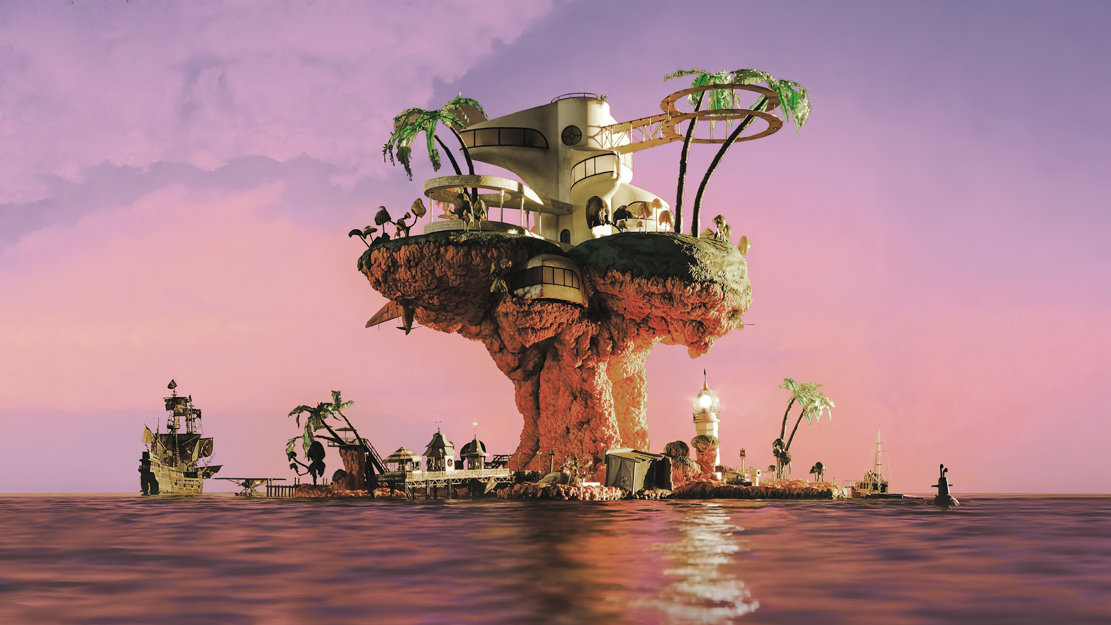 Gorillaz: Plastic Beach, The band's third album, 2010, Environmentalist themes. 3840x2160 4K Wallpaper.
