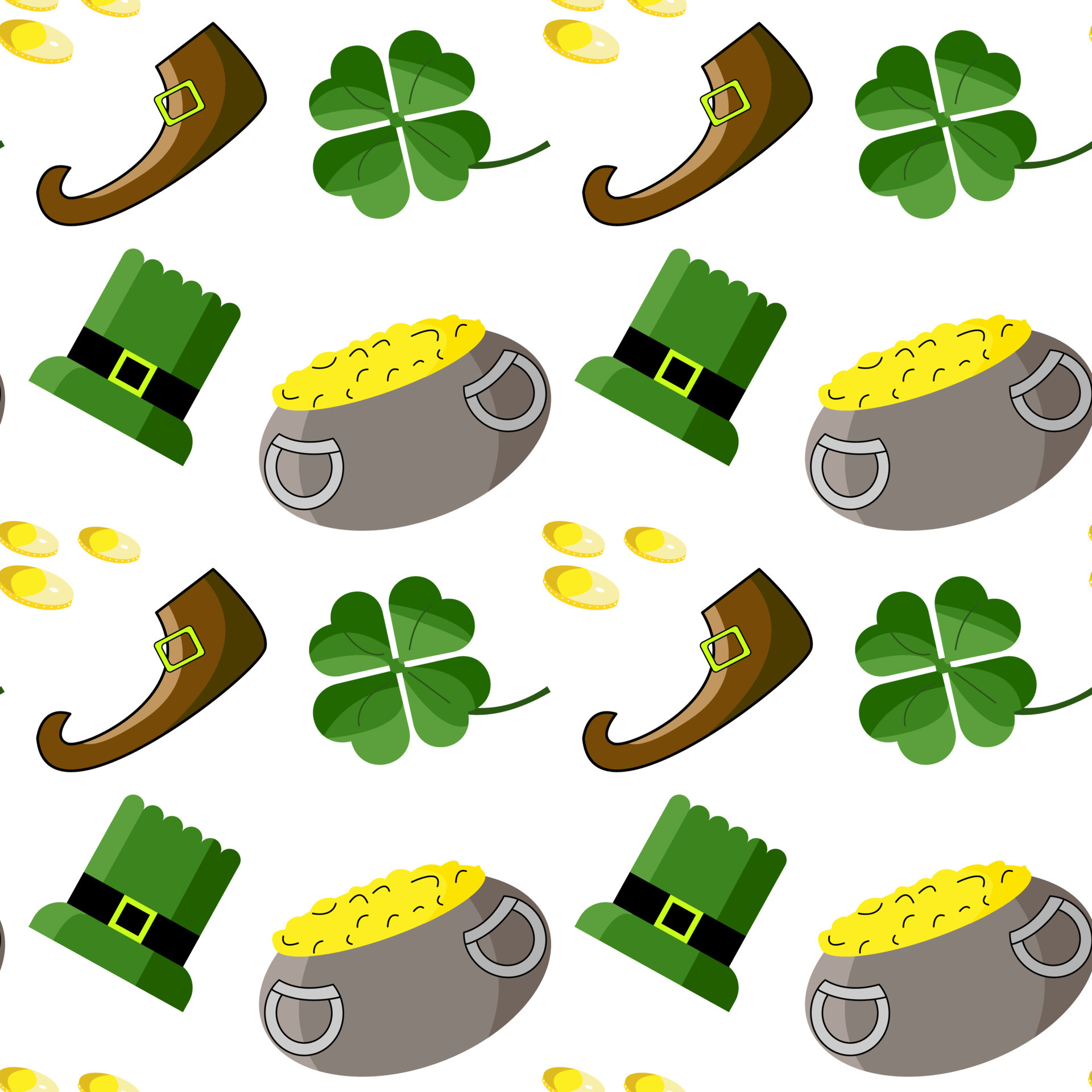 St. Patrick's Day pattern, Leprechaun hat, Pot of gold, Clover leaf, 1920x1920 HD Handy