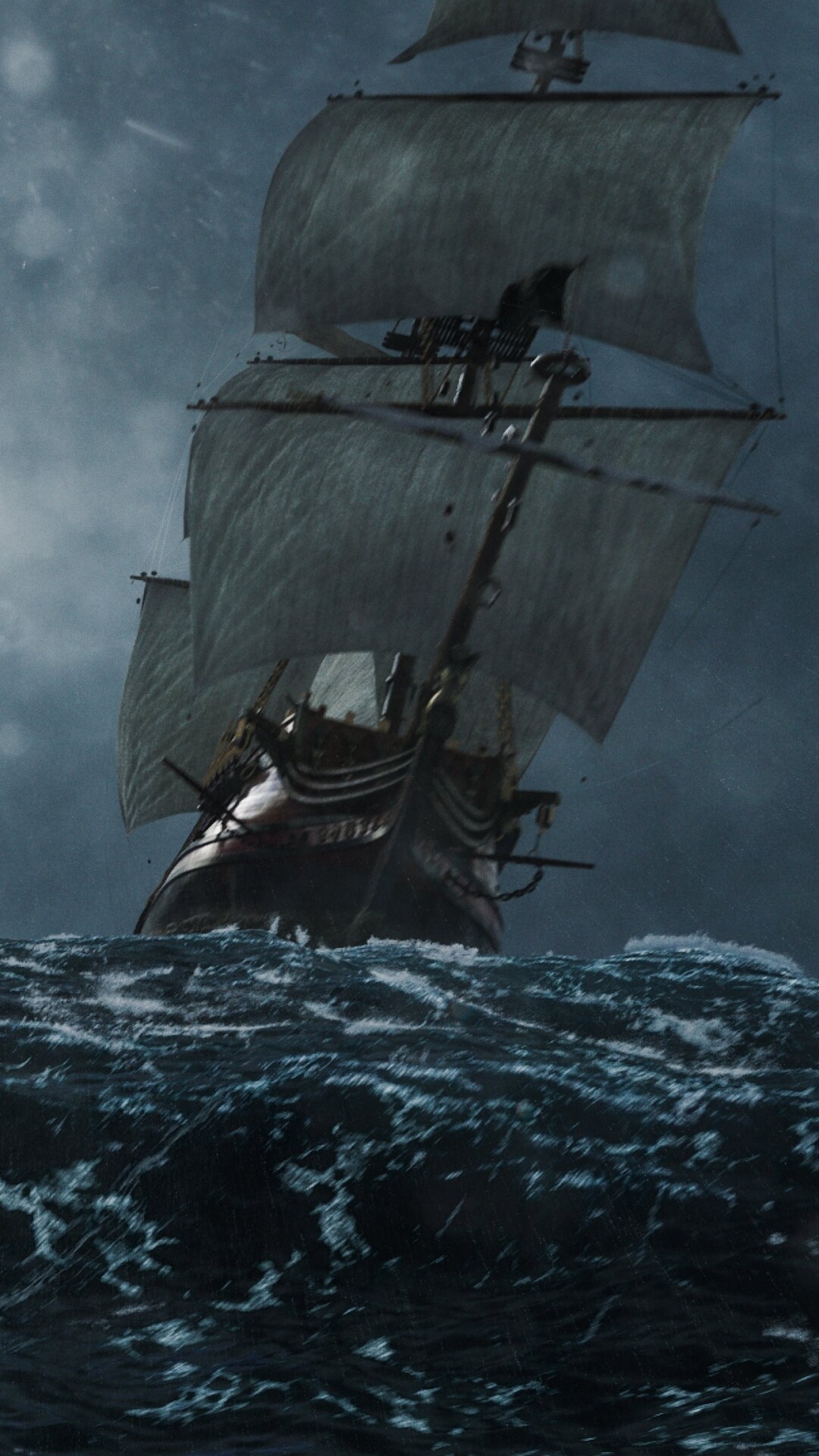 Ghost Ship: A boat that is said to be capable of appearing and disappearing at will. 1080x1920 Full HD Background.