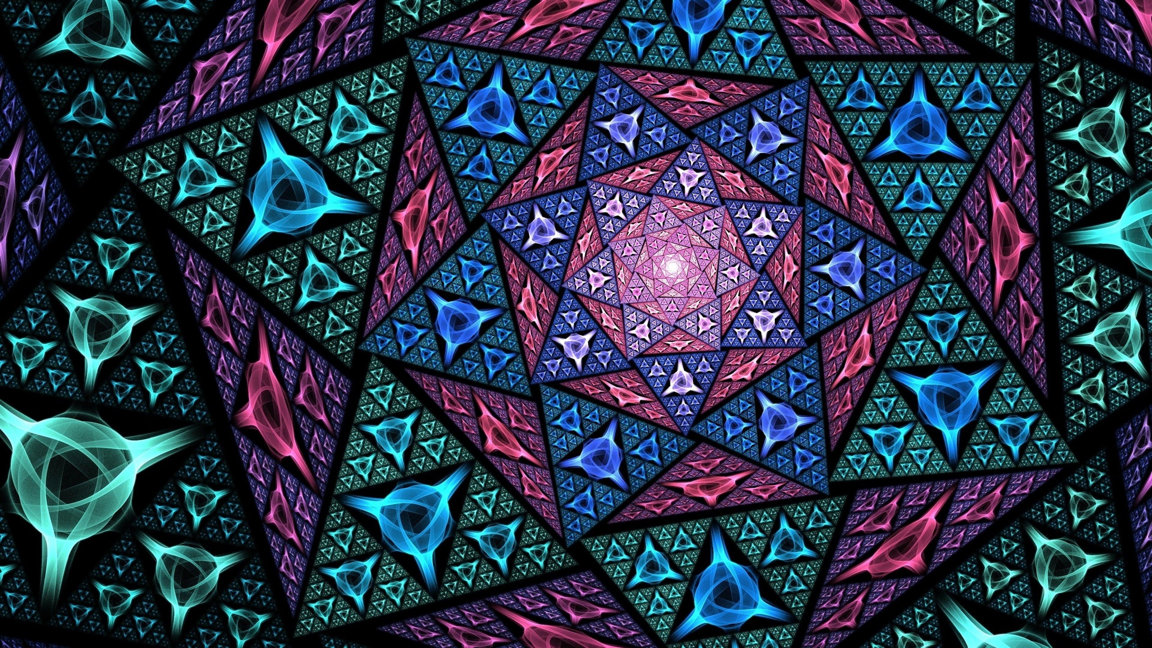 Abstract fractal art, Mosaic design, HD wallpaper, Psychedelic art, 3840x2160 4K Desktop
