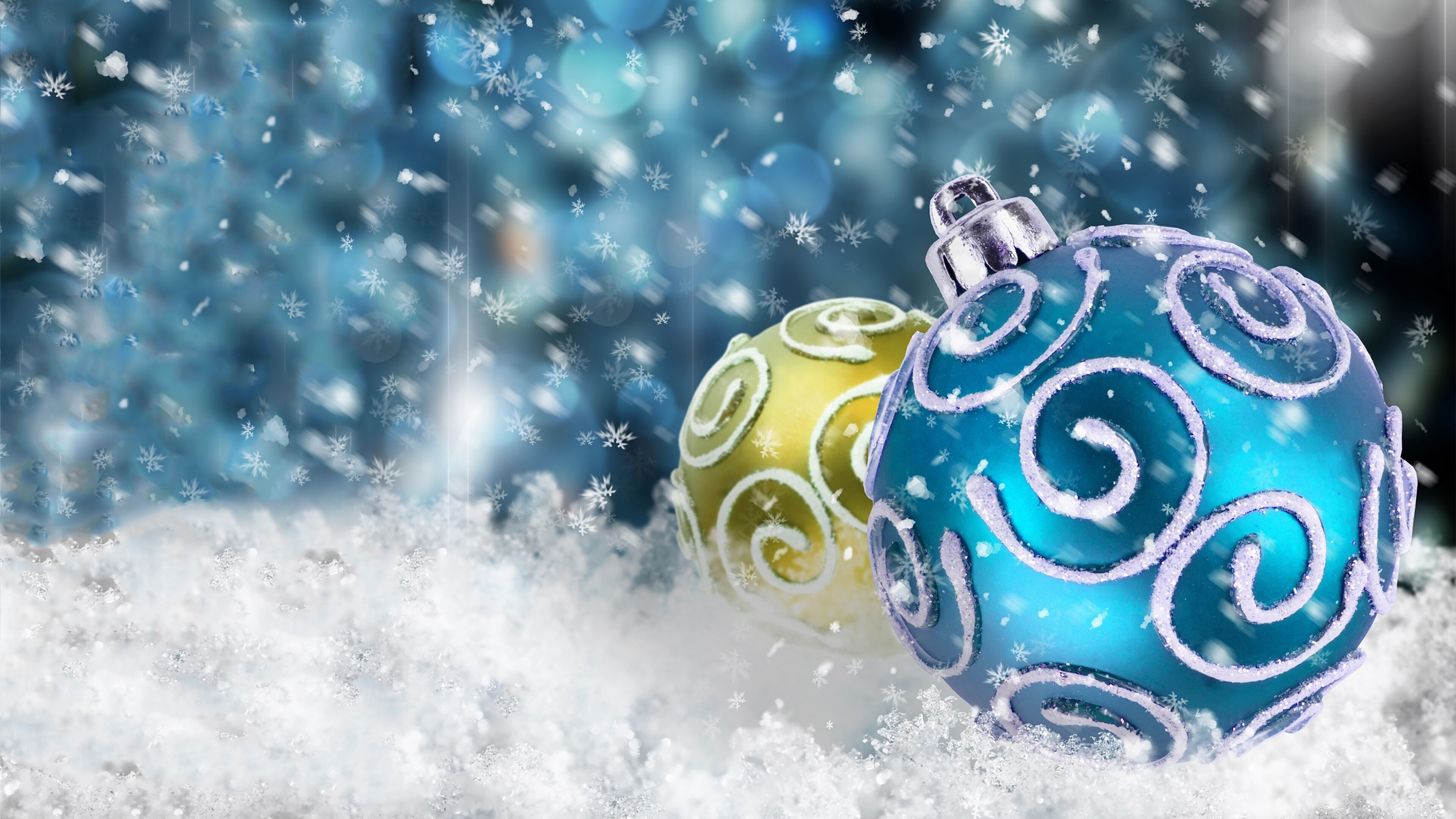 Christmas Ornament: Baubles, Festive, Winter, Snow. 3840x2160 4K Background.