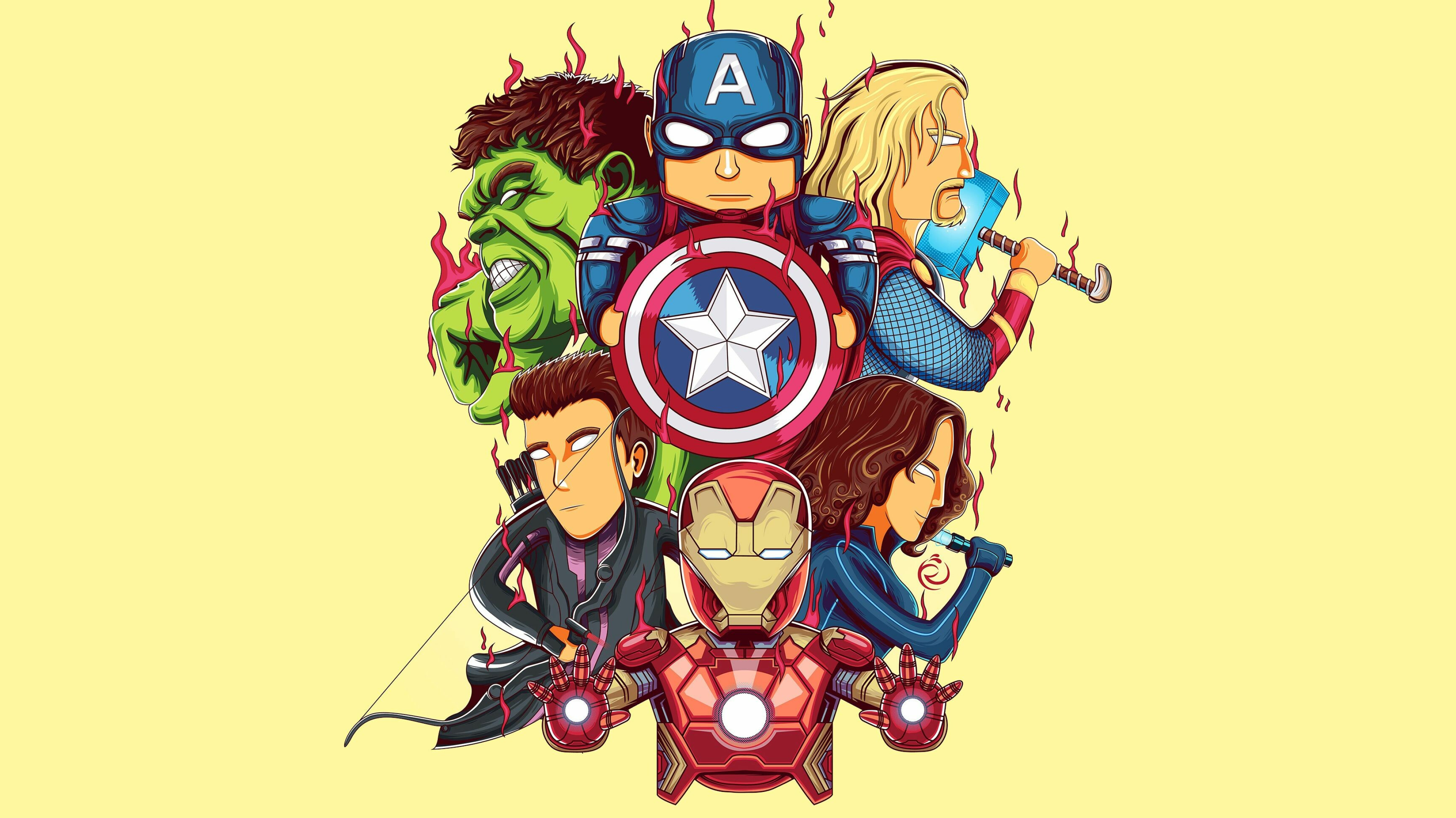 Avengers: Art, Superheroes, Iron Man, Hulk, Thor. 3840x2160 4K Wallpaper.