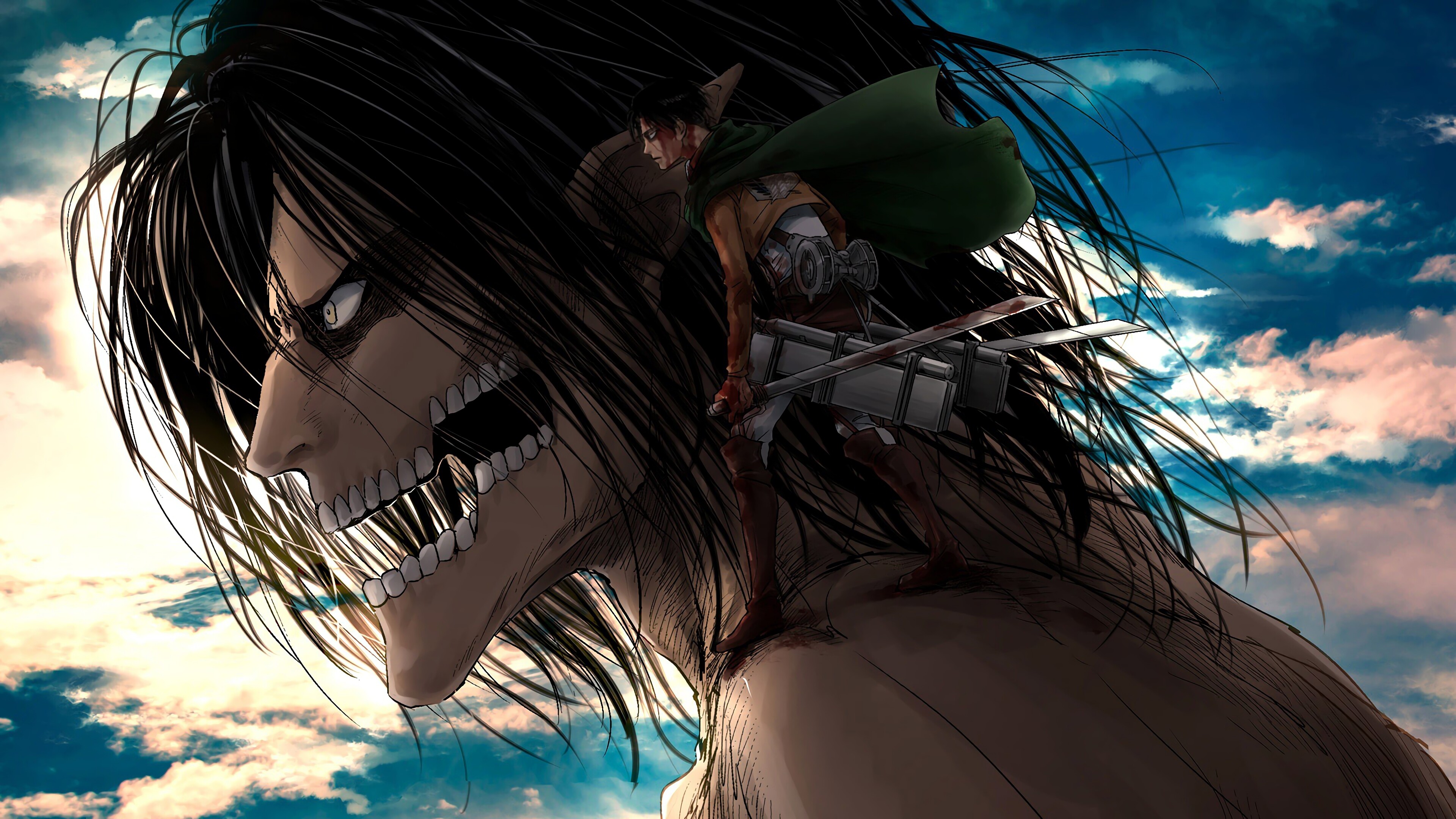 Attack on Titan (TV Series): Eren, The elite Survey Corps, a group of soldiers. 3840x2160 4K Background.