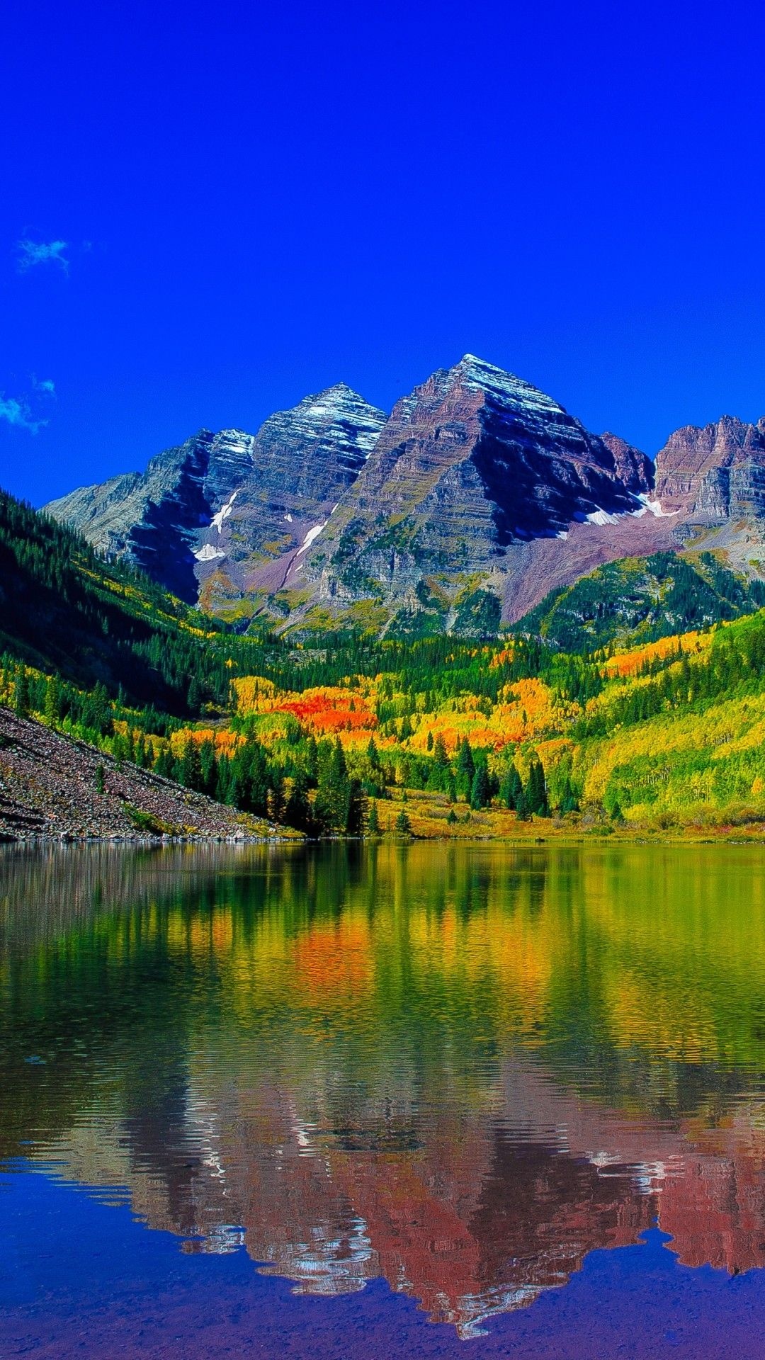 Maroon Bells, USA landscape, Reflections on water, Colorado's beauty, 1080x1920 Full HD Phone