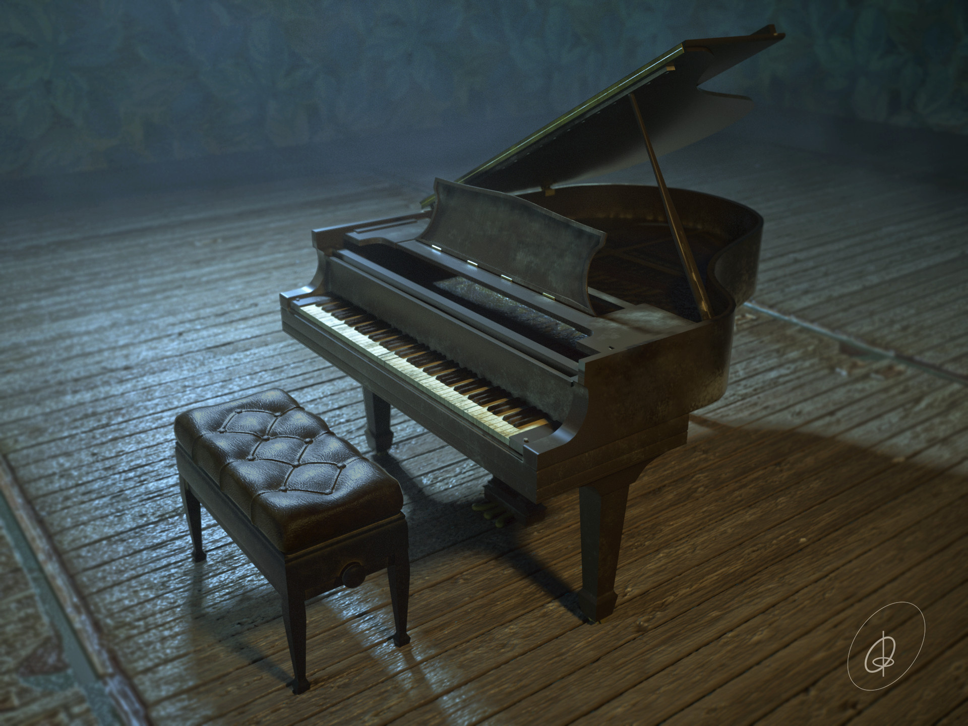 Grand Piano: A large musical instrument with a row of black and white keys that are pressed to play notes, Cg model. 1920x1440 HD Wallpaper.