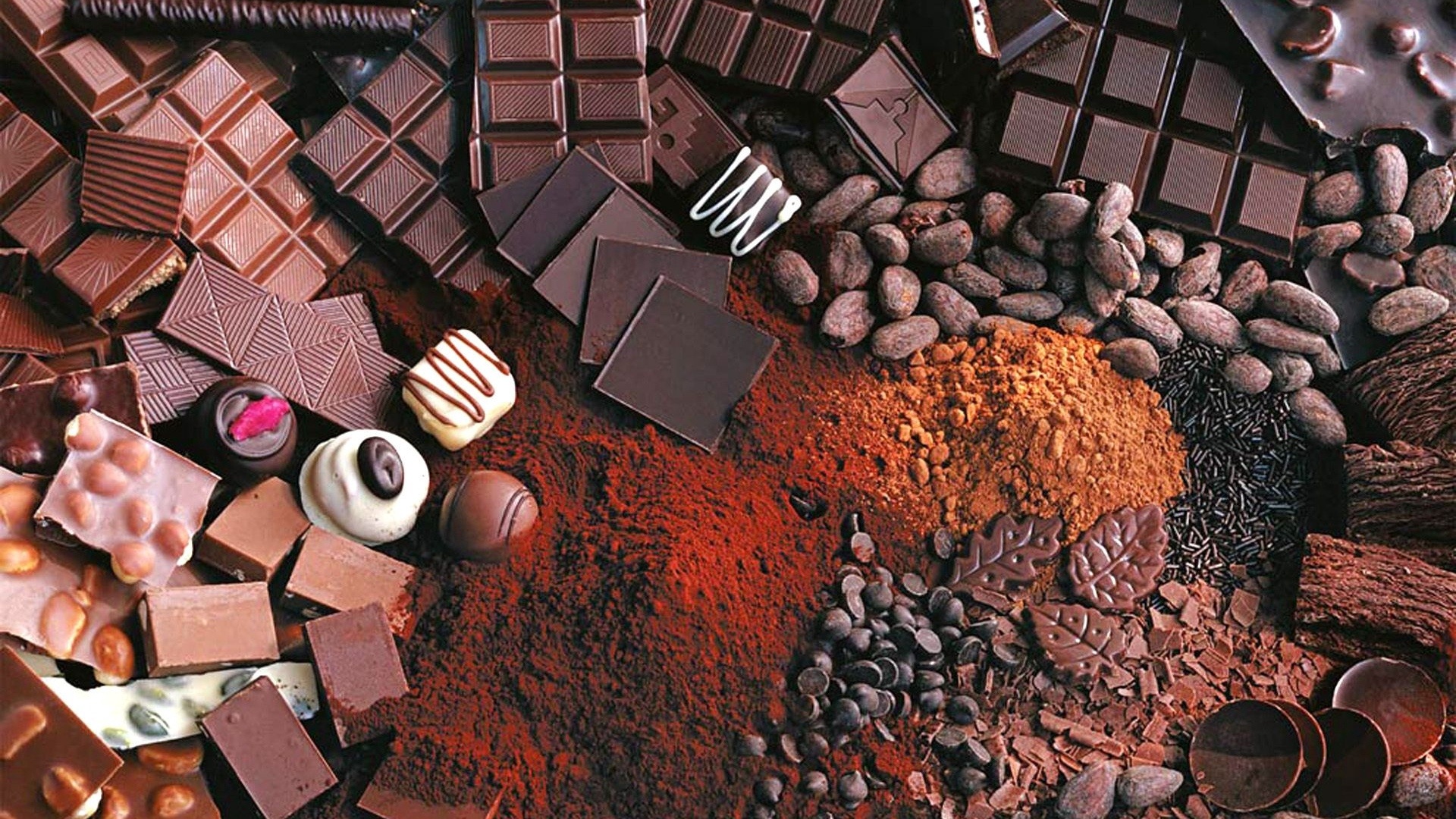 Broken chocolate pieces, Cocoa powder, Free HD image, Tempting indulgence, 1920x1080 Full HD Desktop