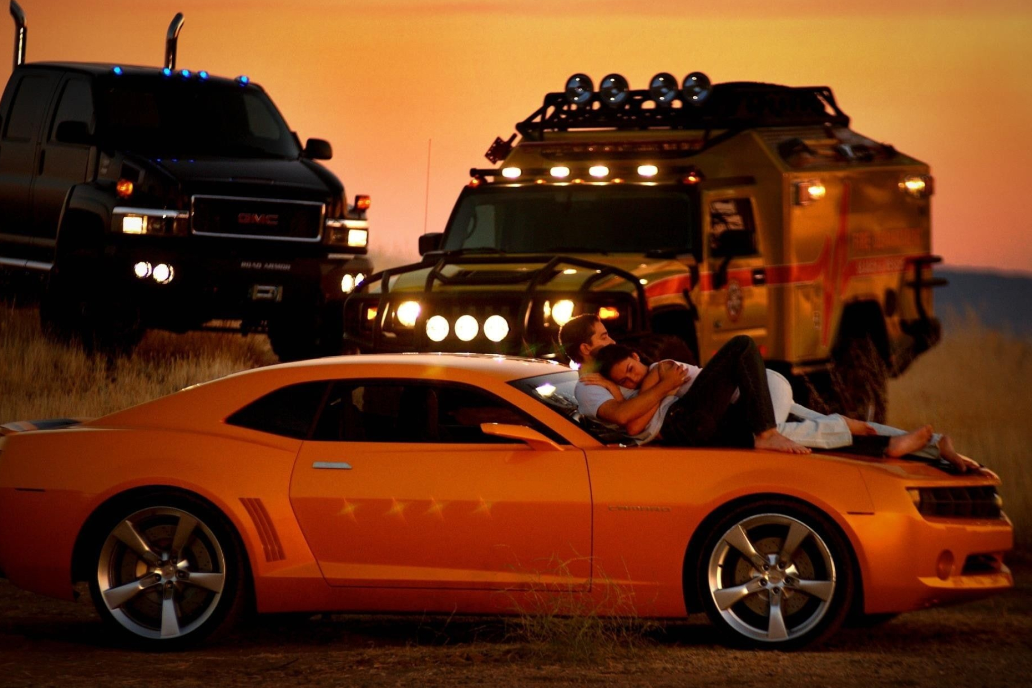 Shia LaBeouf, Sunset, Transformers, Chevrolet Camaro, 2050x1370 HD Desktop