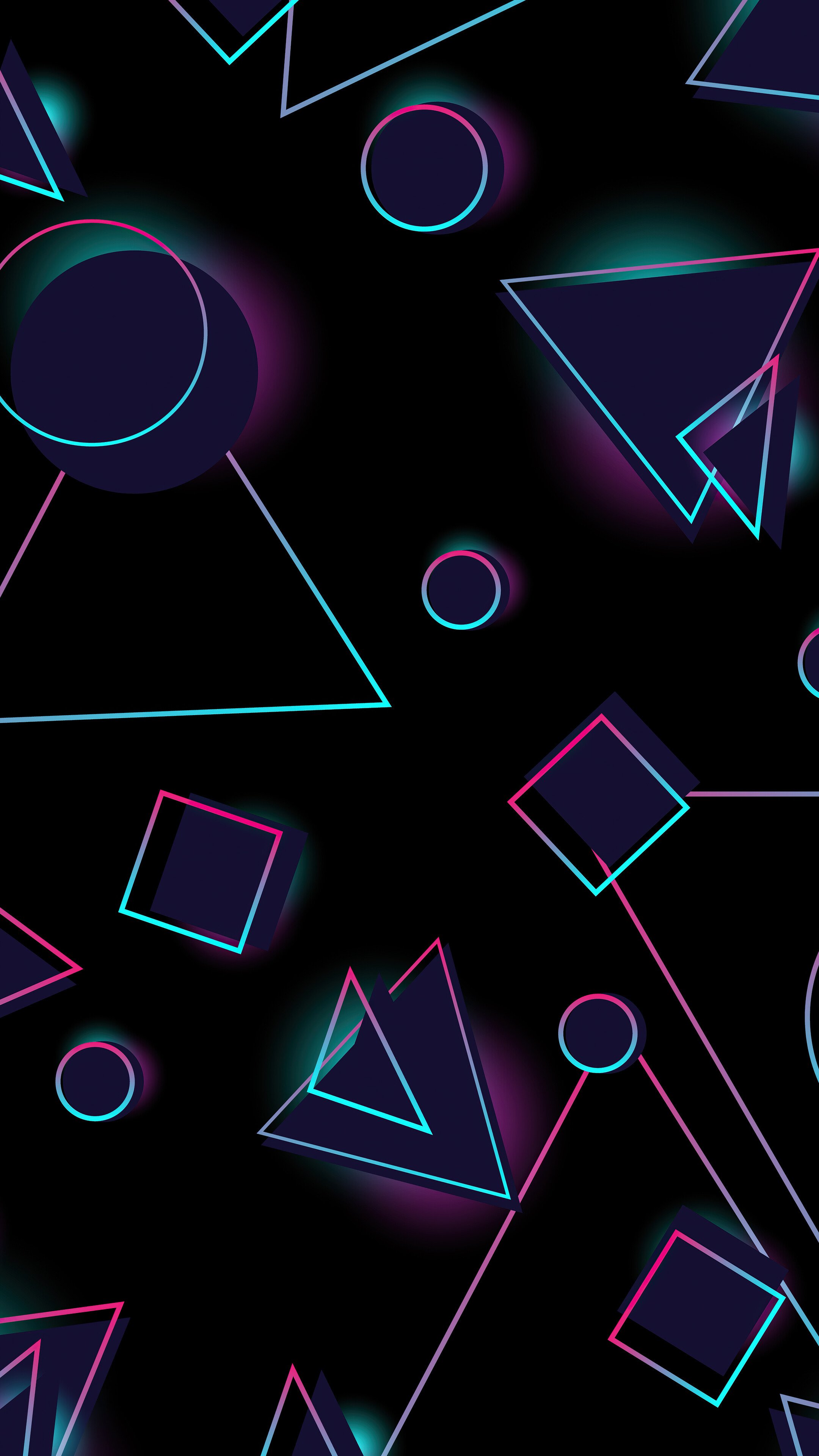 Triangle: Neon circles and squares, Right angles, Complete angles. 2160x3840 4K Wallpaper.