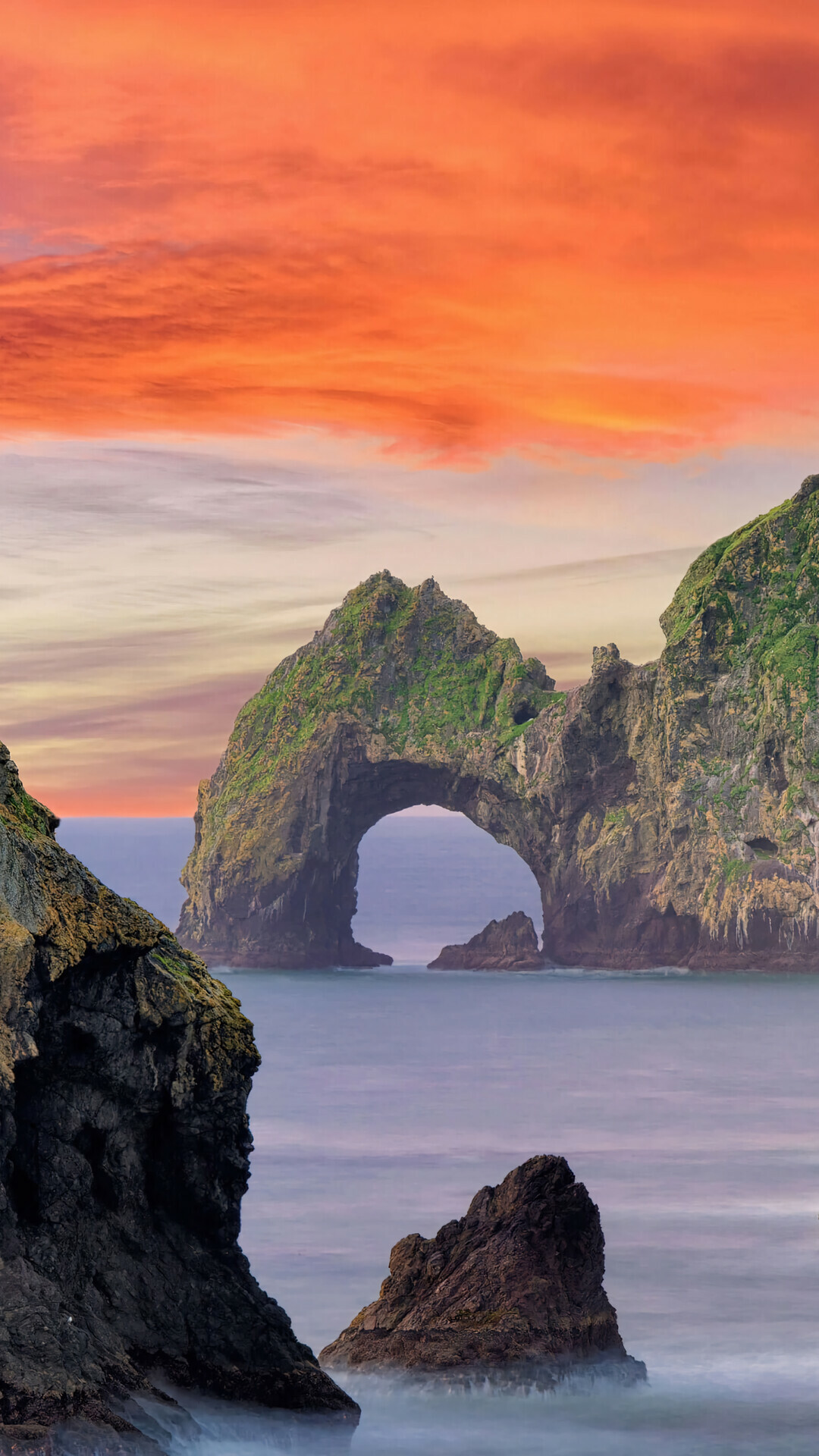 Island: Rocks, Ocean, Scenery, Mack Arch, Oregon, Terrain. 1080x1920 Full HD Background.
