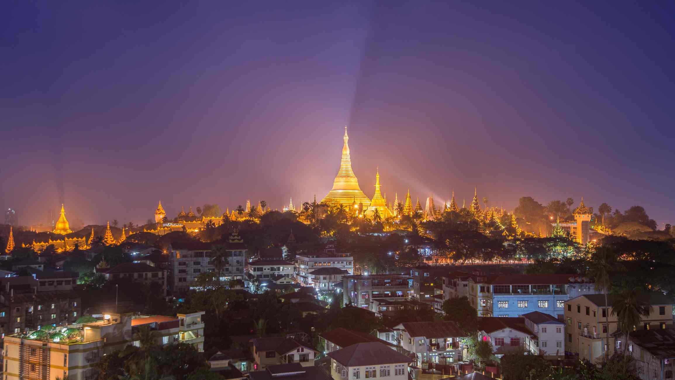 Shwedagon Pagoda, Golden light, Yangon, Spiritual radiance, 2310x1300 HD Desktop