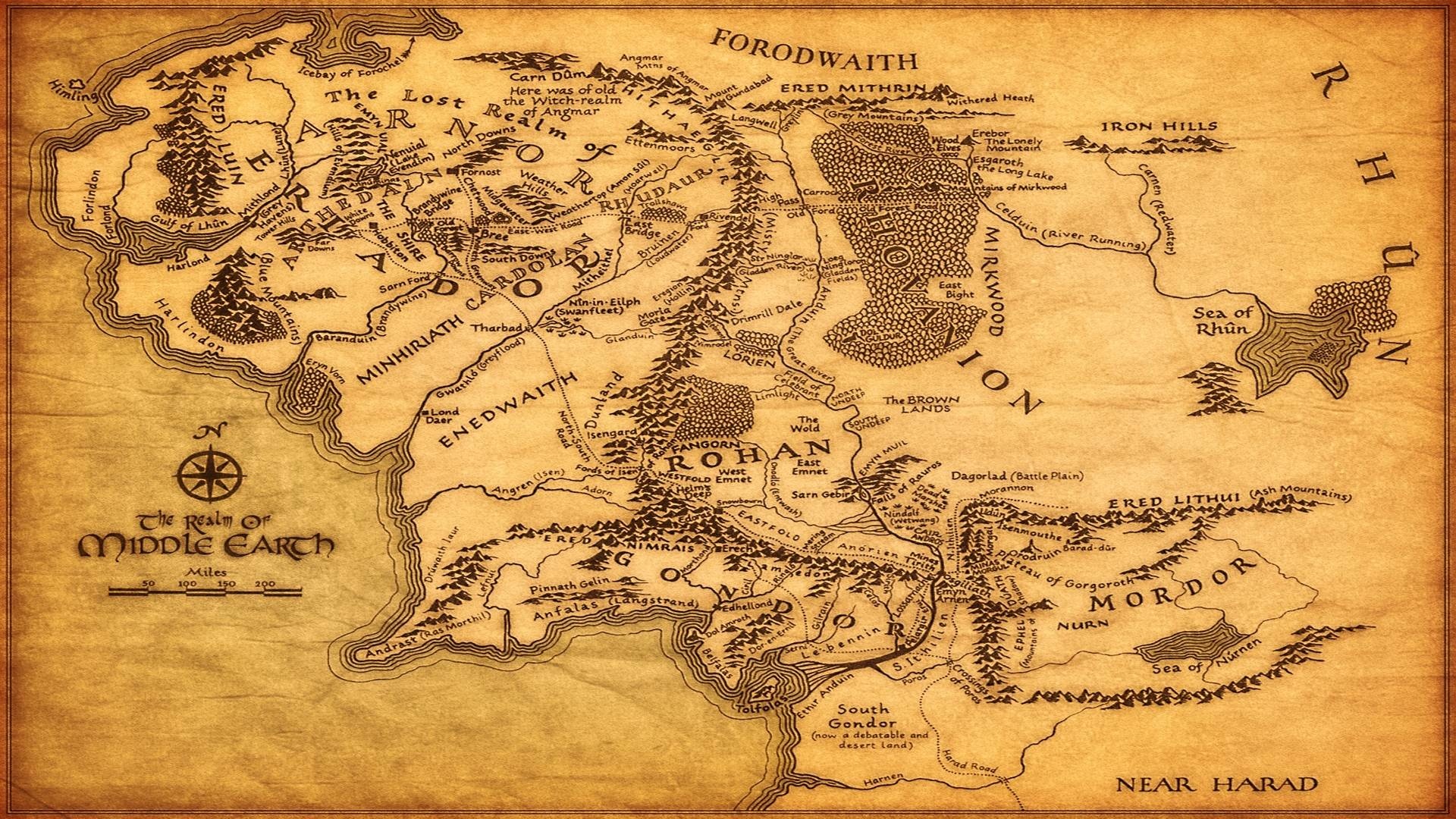 Lord of the Rings Map, Middle Earth, Wallpaper, 1920x1080 Full HD Desktop