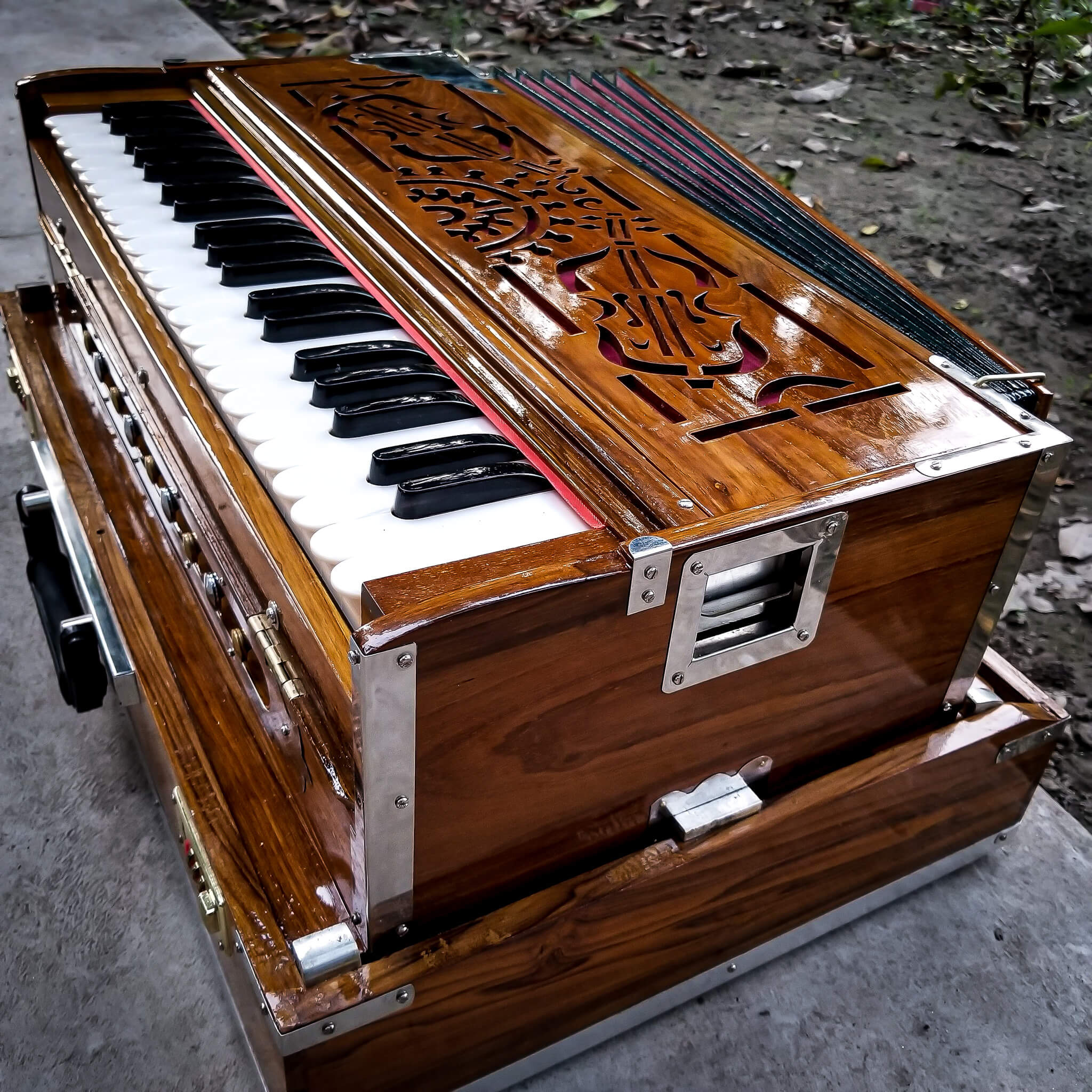Harmonium: A Wooden Suitcase For Easy Portability And Storage Safety, Black-And-White Keyboard, Musical Instrumen. 2050x2050 HD Background.