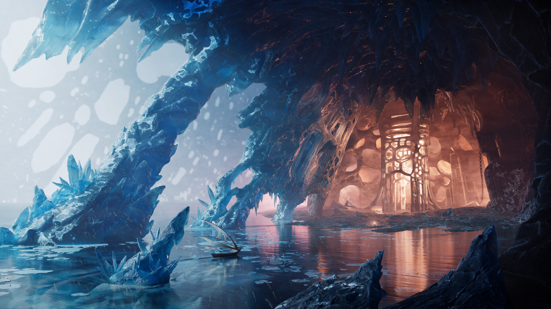 Ice Cave, Artistic interpretation, Awe-inspiring formation, Frozen fantasy, 1920x1080 Full HD Desktop