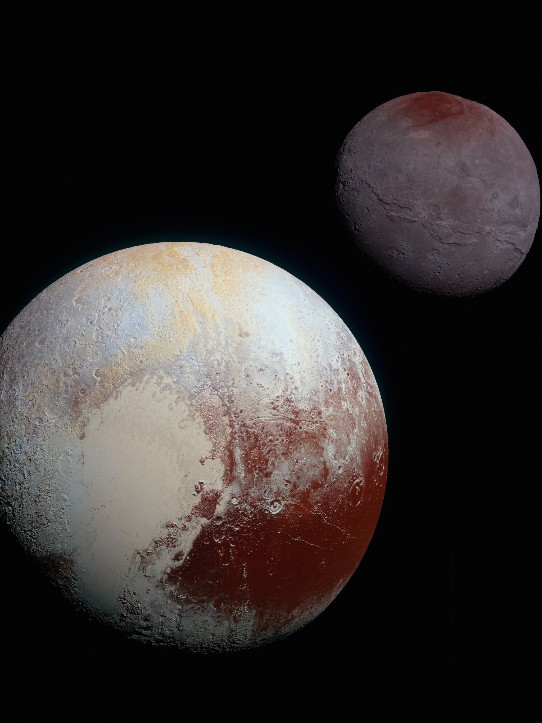 Pluto: The planet has five known moons with the largest being Charon, Solar System, Universe, Astronomy, Space. 2050x2740 HD Background.