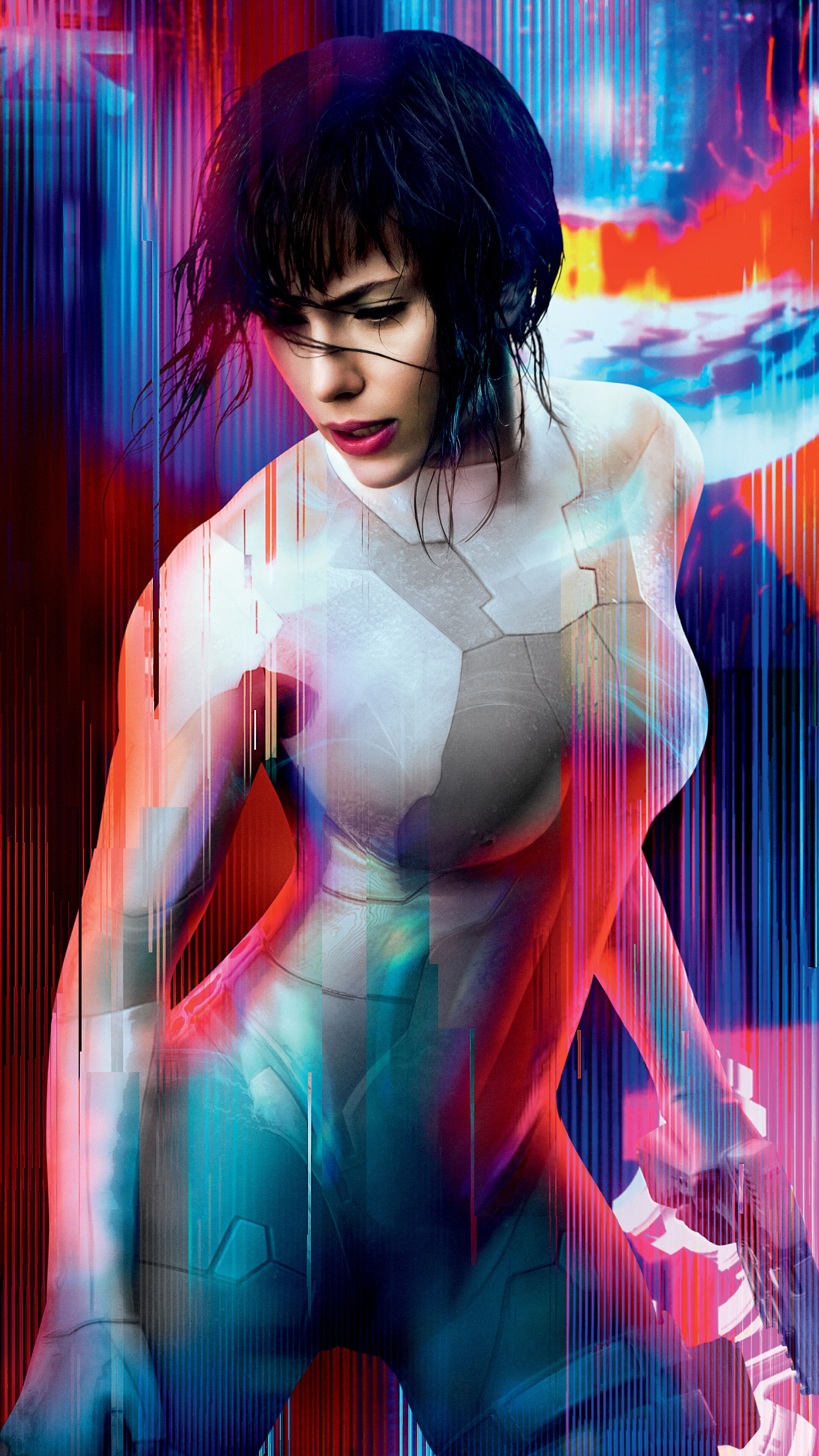 Ghost in the Shell (Movie): A cyborg supersoldier counter-terrorism operative, Mira Killian, The leading character. 2160x3840 4K Background.