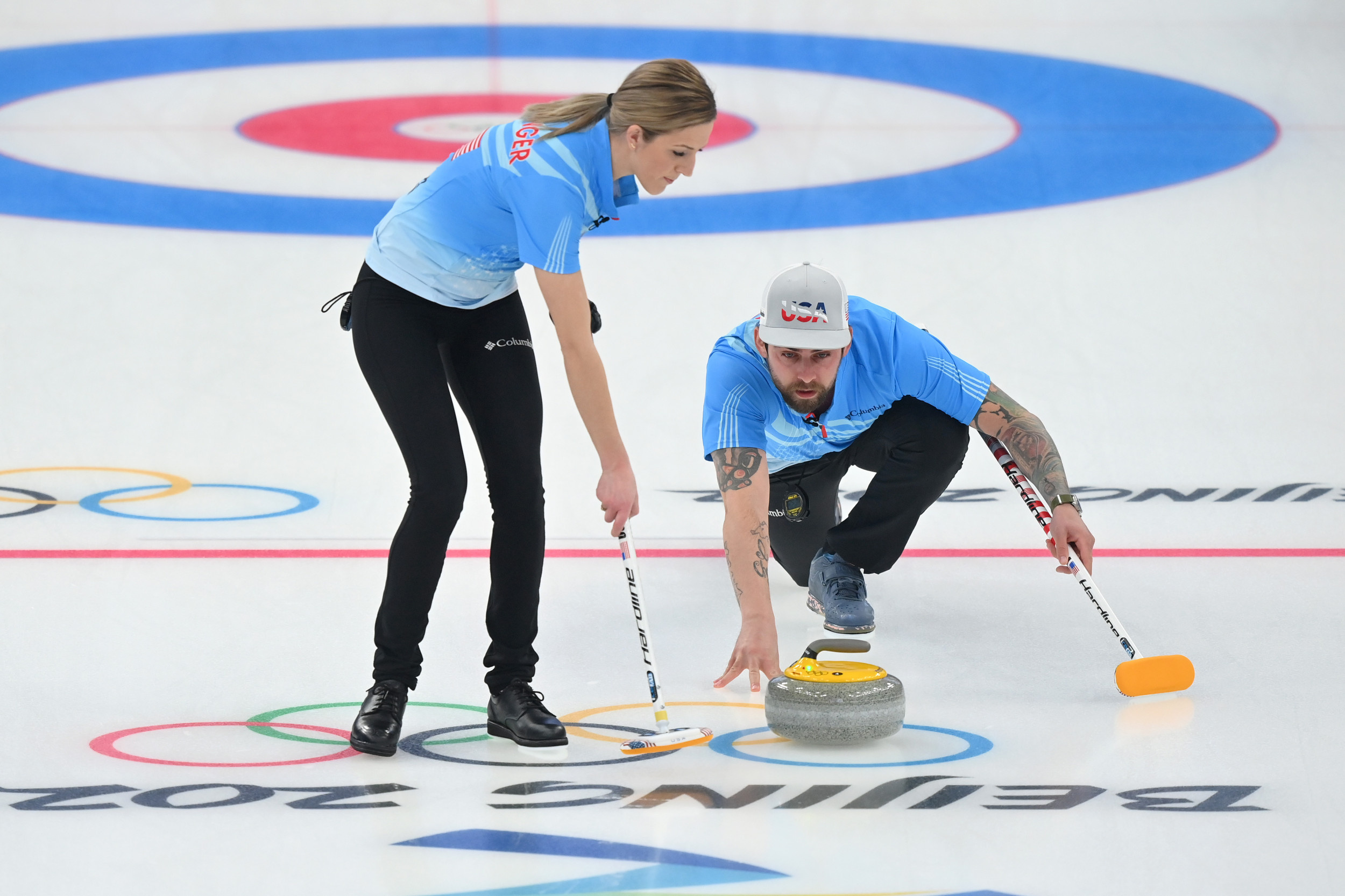 Curling: Vicky Persinger, Chris Plys, An American team, The 2022 Winter Olympics – Mixed doubles tournament. 2500x1670 HD Background.