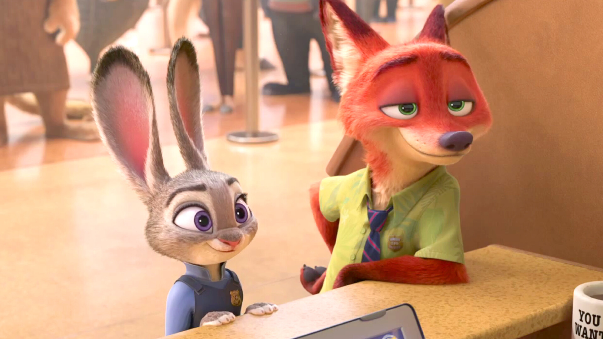 Zootopia: Determined to prove herself, Officer Judy Hopps, the first bunny on Zootopia’s police force, jumps at the chance to crack her first case - even if it means partnering with scam-artist fox Nick Wilde to solve the mystery. 1920x1080 Full HD Background.