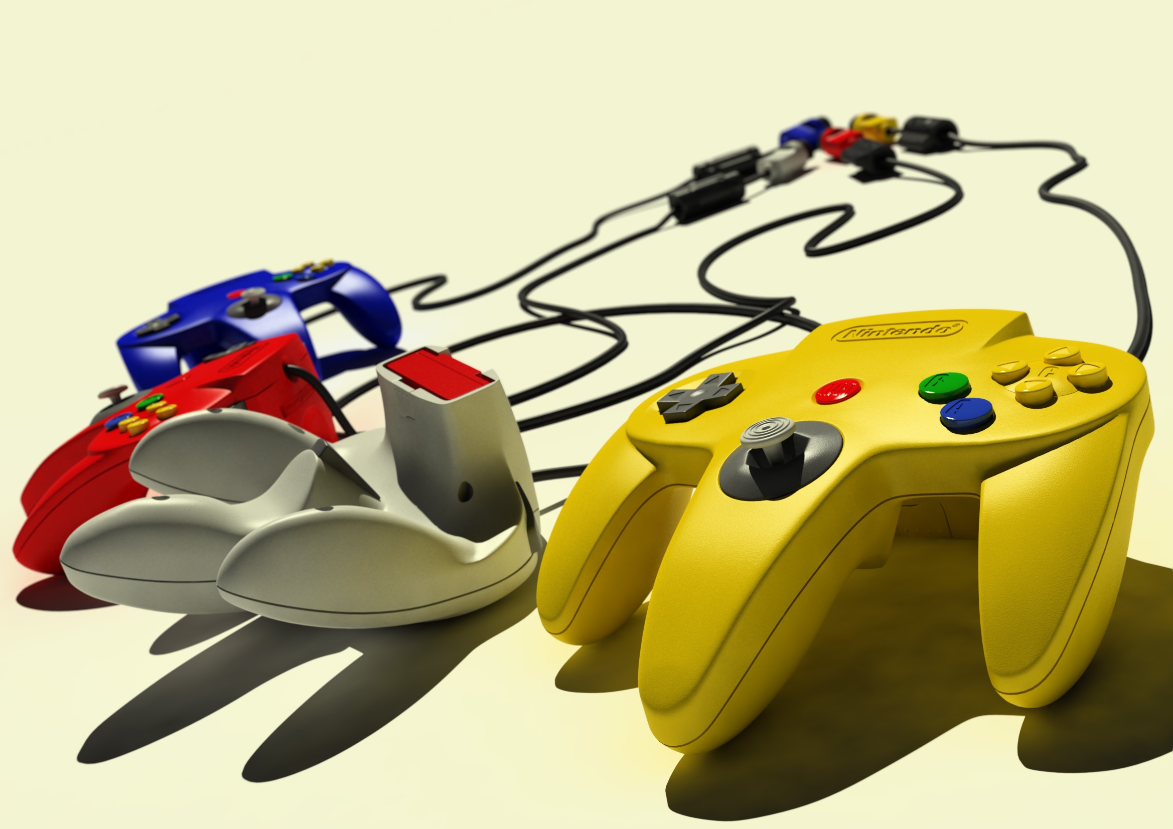 Nintendo: N64 controller, The fifth generation, Features ten buttons and analog control stick. 2340x1660 HD Wallpaper.