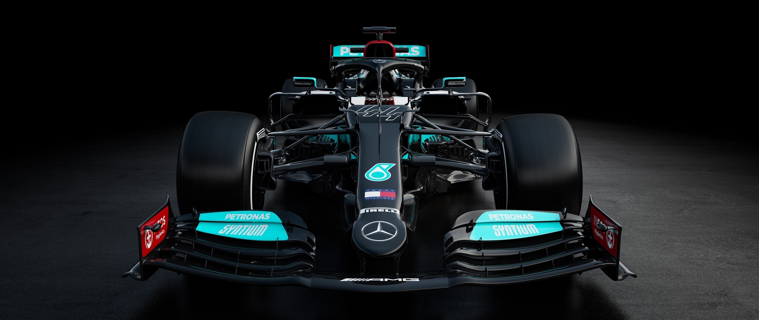 Formula 1: Mercedes AMG F1 W12 E Performance, driven by Lewis Hamilton and Valtteri Bottas, 2021. 2560x1080 Dual Screen Wallpaper.