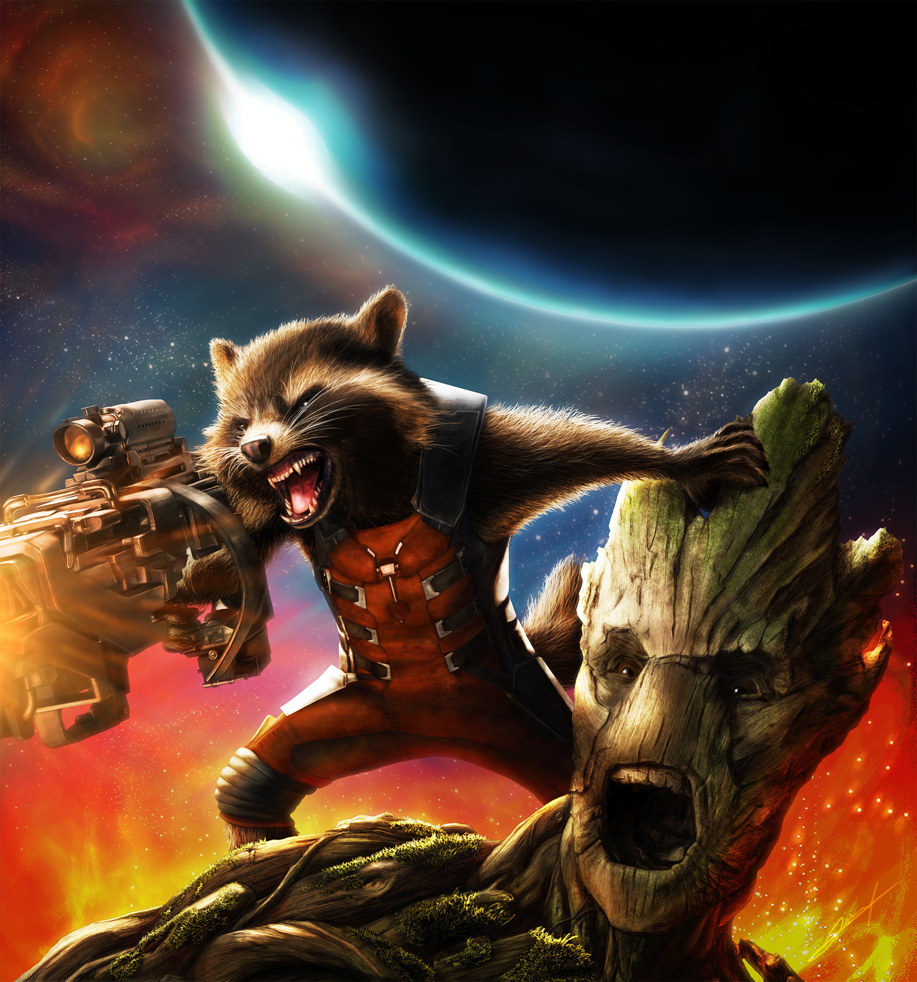 Rocket raccoon wallpaper, Rocket and Groot WIP, Guardians of the Galaxy, Free download, 1870x2000 HD Handy