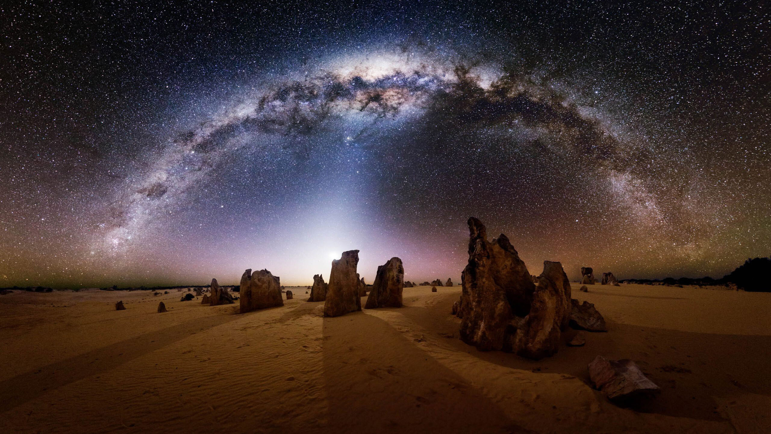 Milky Way: Nambung National Park, Australia, Solar System, Constellations. 2560x1440 HD Background.