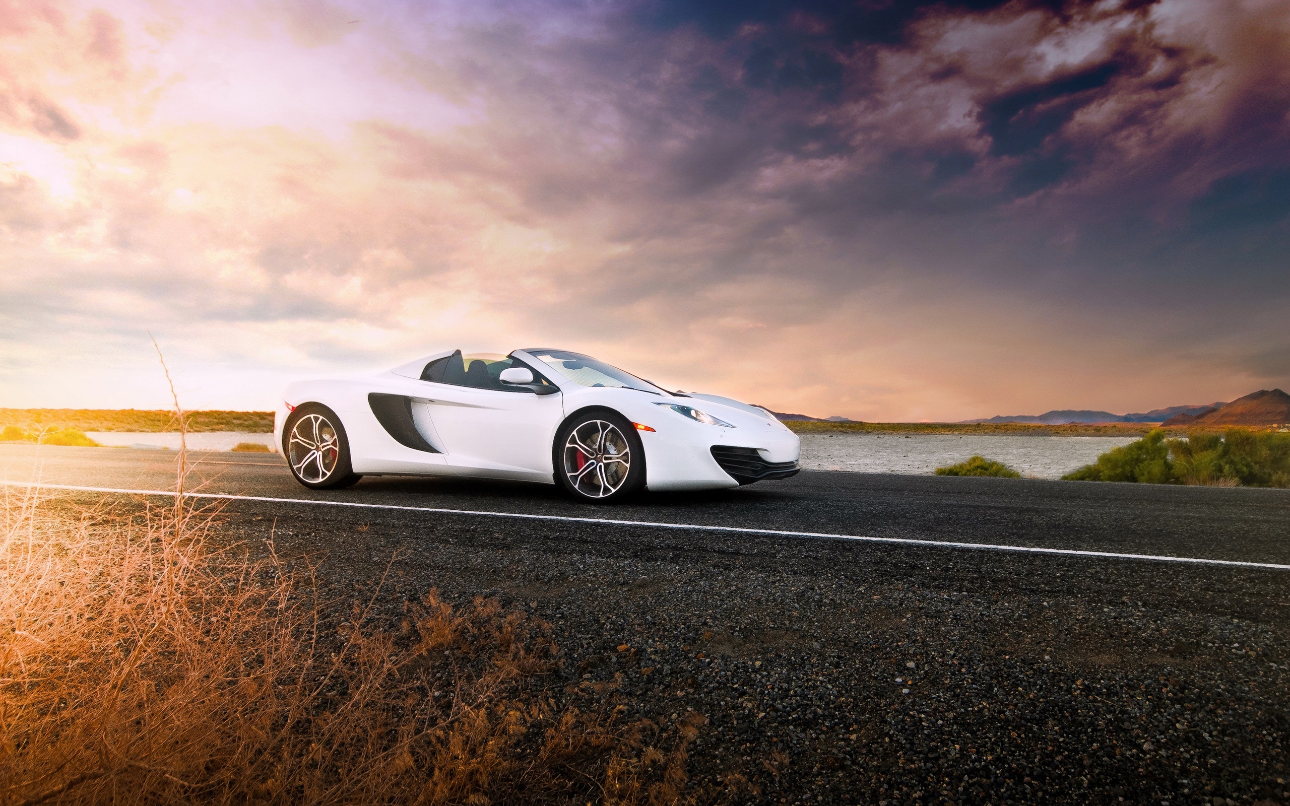 McLaren 12C, Supercar at sunset, White beauty, Road adventure, 2560x1600 HD Desktop