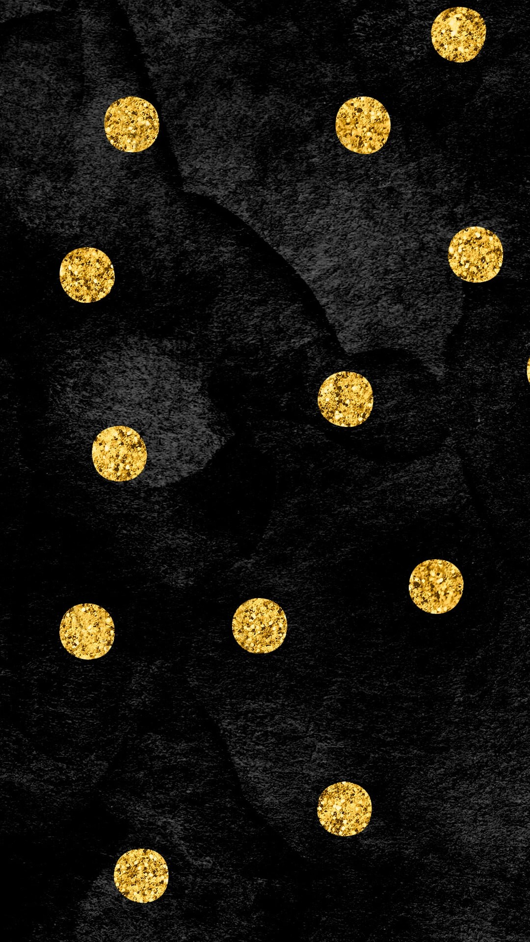 Gold Polka Dot: Golden spots on the black velvet, A type of woven tufted fabric with shimmer circles. 1080x1920 Full HD Wallpaper.