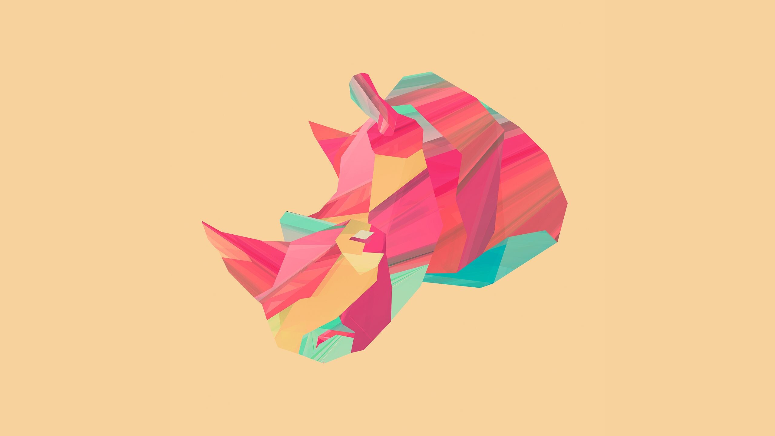 Geometric Animal: Abstract polygonal, Poly triangle and frame vector rhino head drawing. 2560x1440 HD Background.
