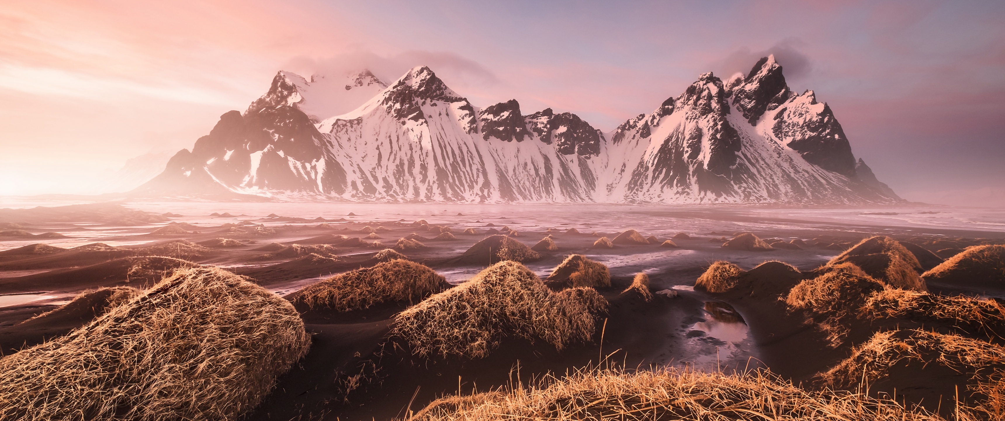 Vestrahorn Iceland, Download mountain Iceland, Wallpaper resolution, 3440x1440 Dual Screen Desktop