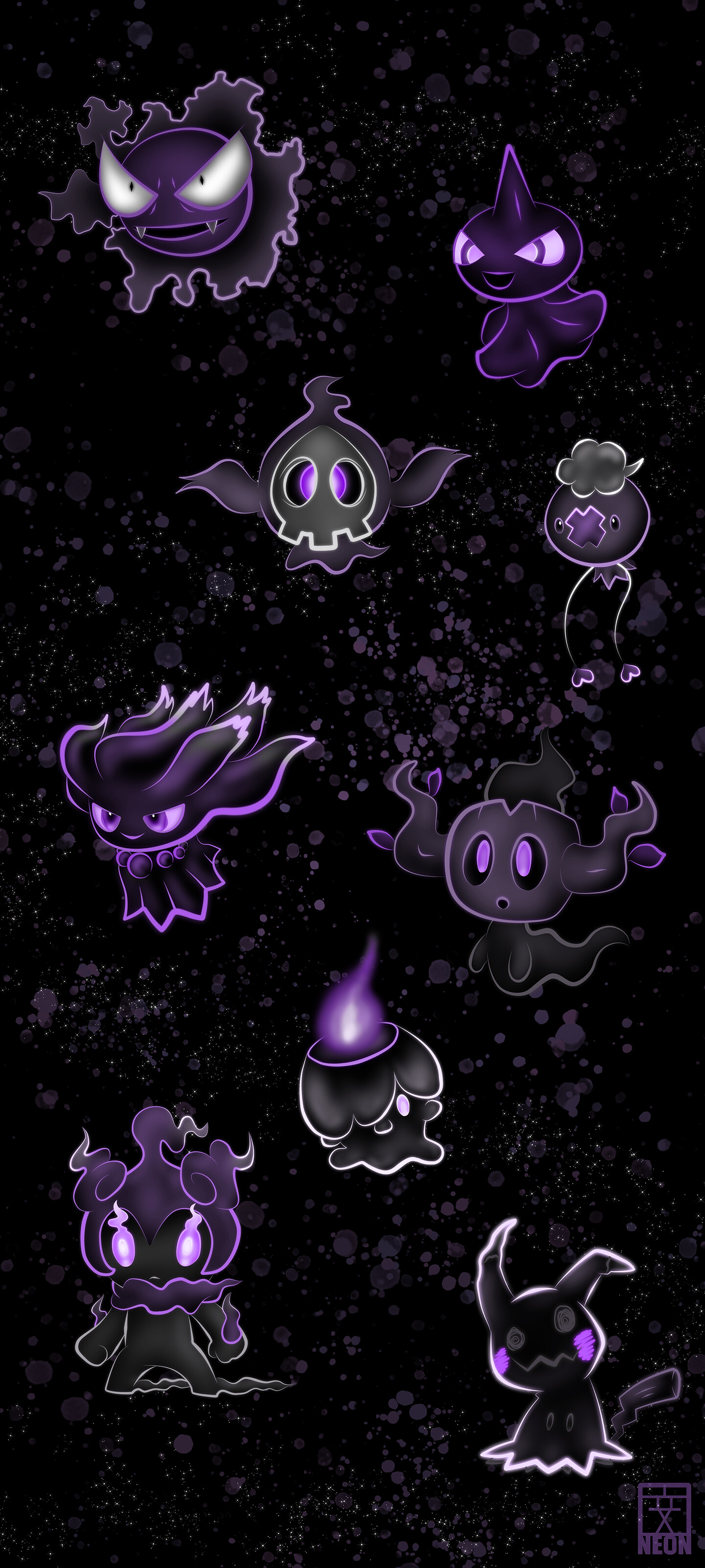 Ghost Pokemon: Gengar, A very mischievous, and at times, malicious species, The master of stealth. 1440x3200 HD Background.