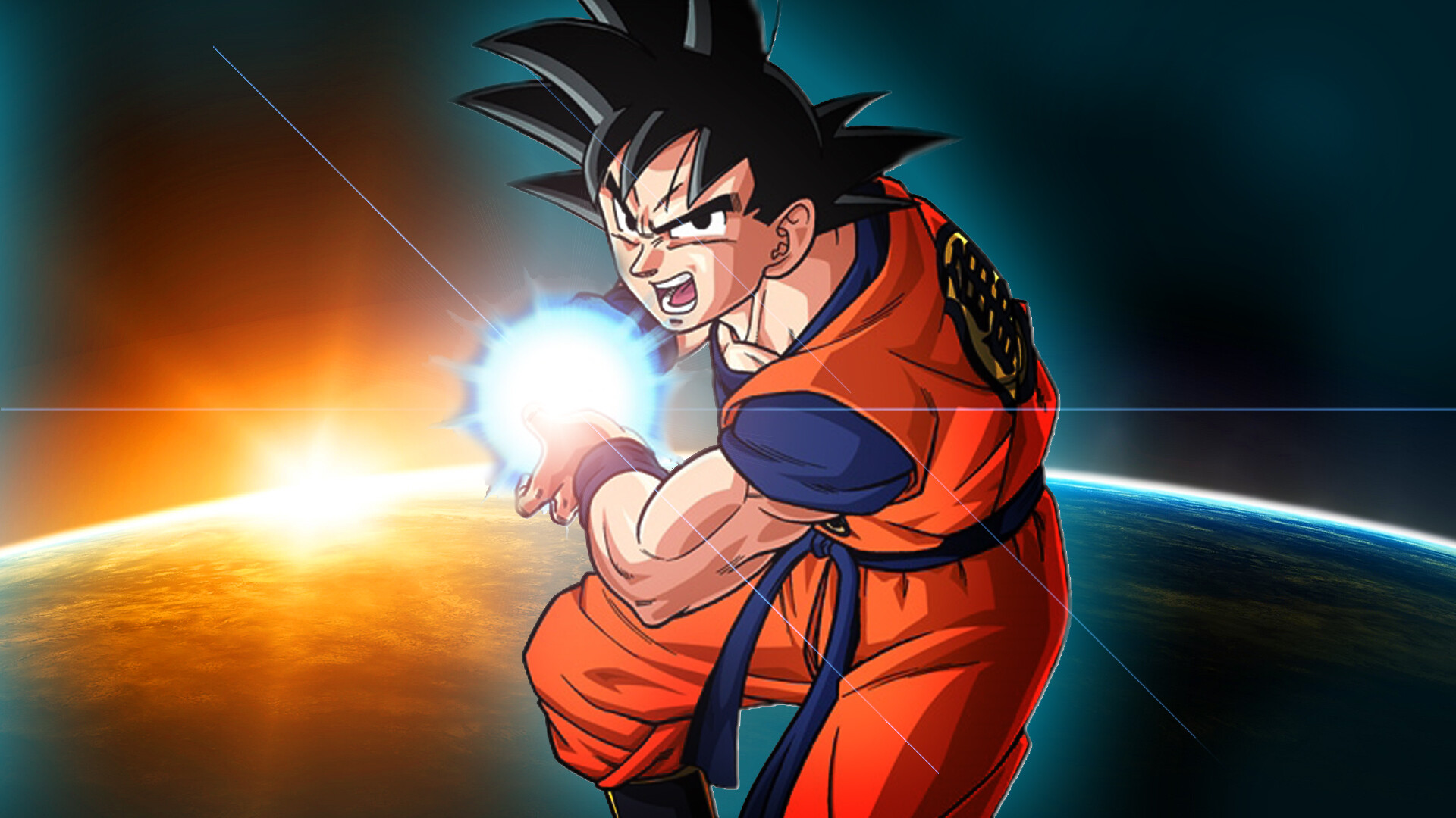 Goku Kamehameha: The main protagonist of the Dragon Ball manga series created by Akira Toriyama, Energy attack. 1920x1080 Full HD Background.